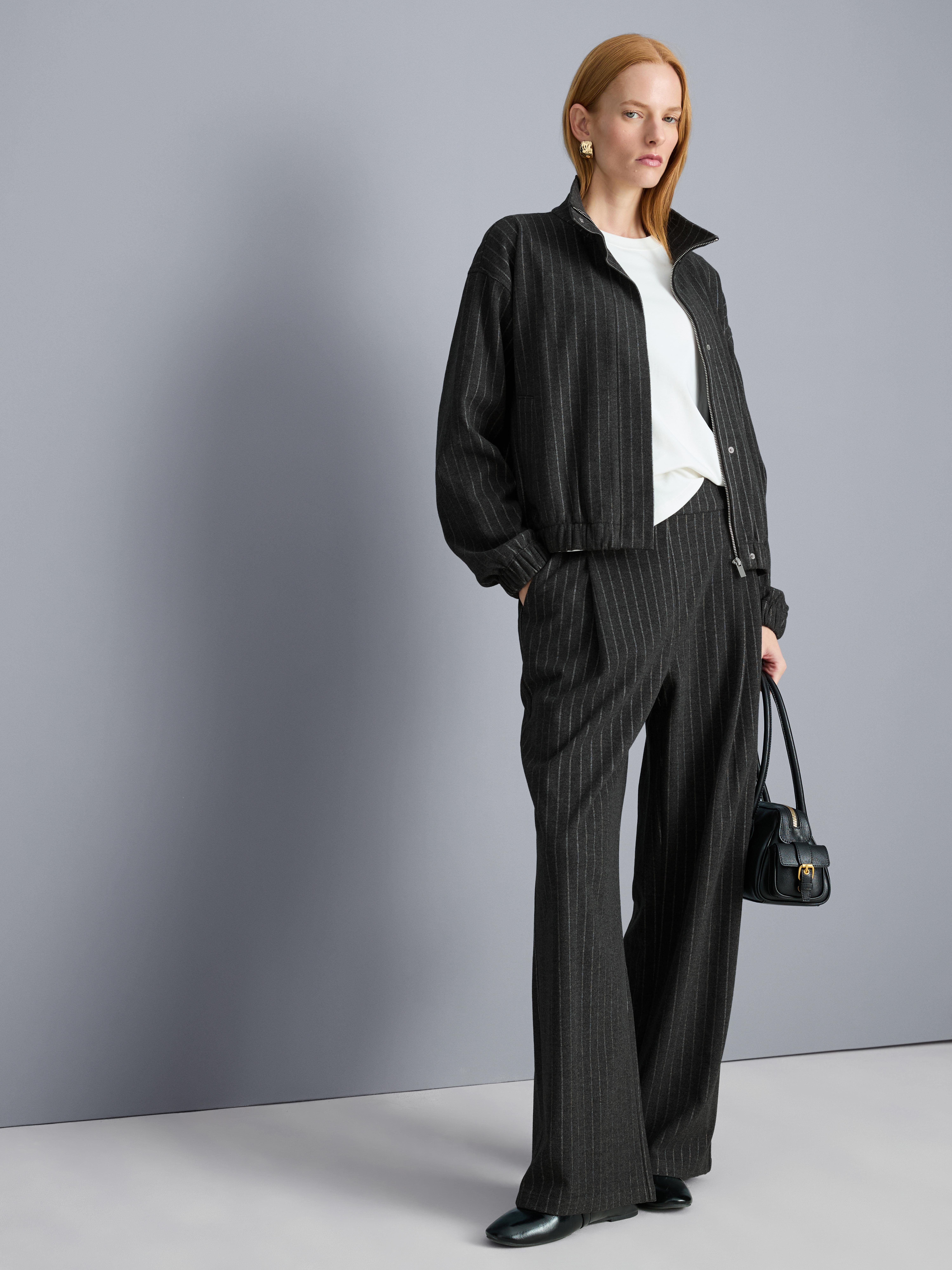 Womens Charcoal Funnel Neck Pinstripe Bomber Jacket | Primark