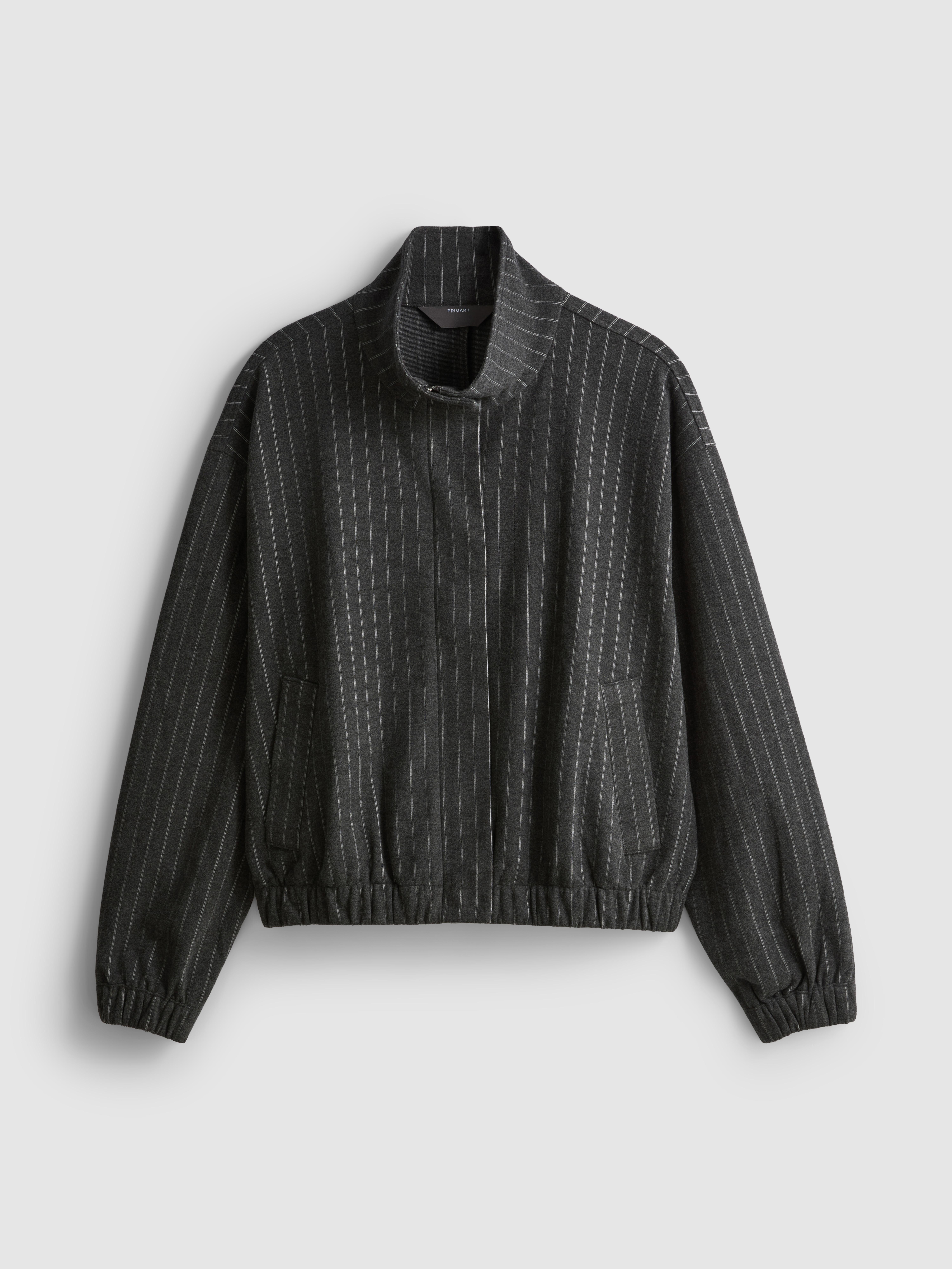 Women's Charcoal Funnel Neck Pinstripe Bomber Jacket | Penneys