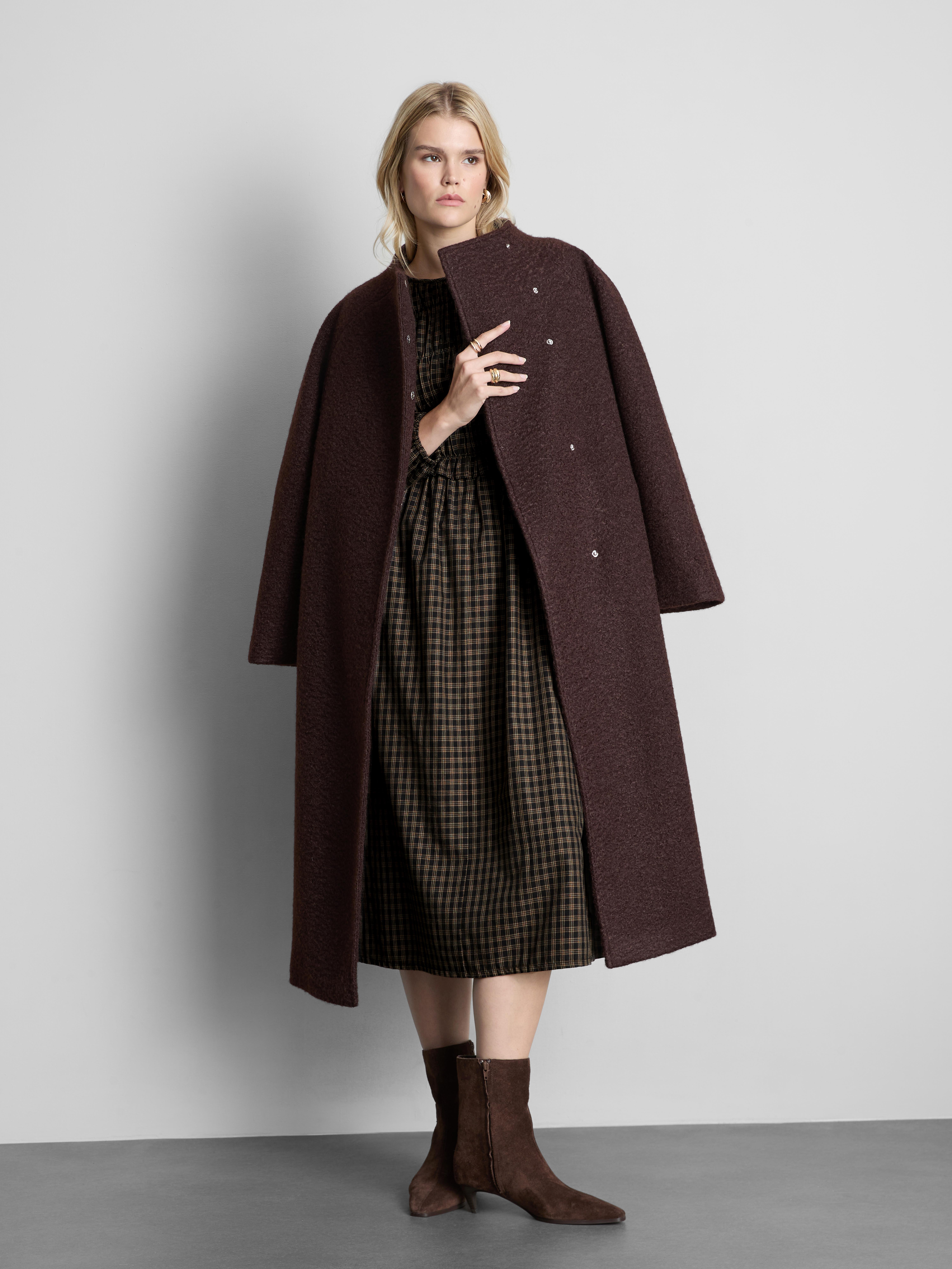 Pure Cotton Shirred Plaid Midi Dress
