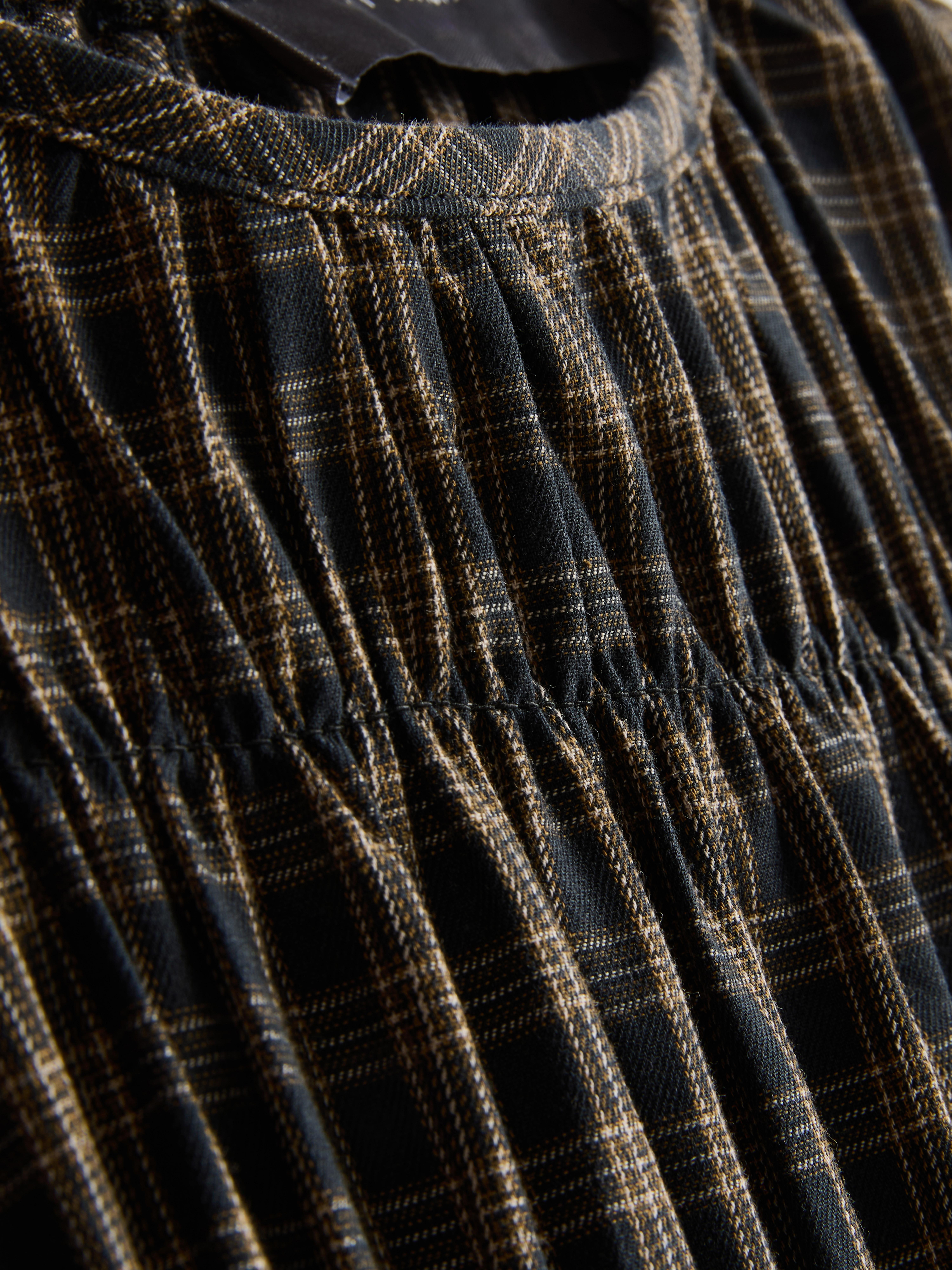Pure Cotton Shirred Plaid Midi Dress