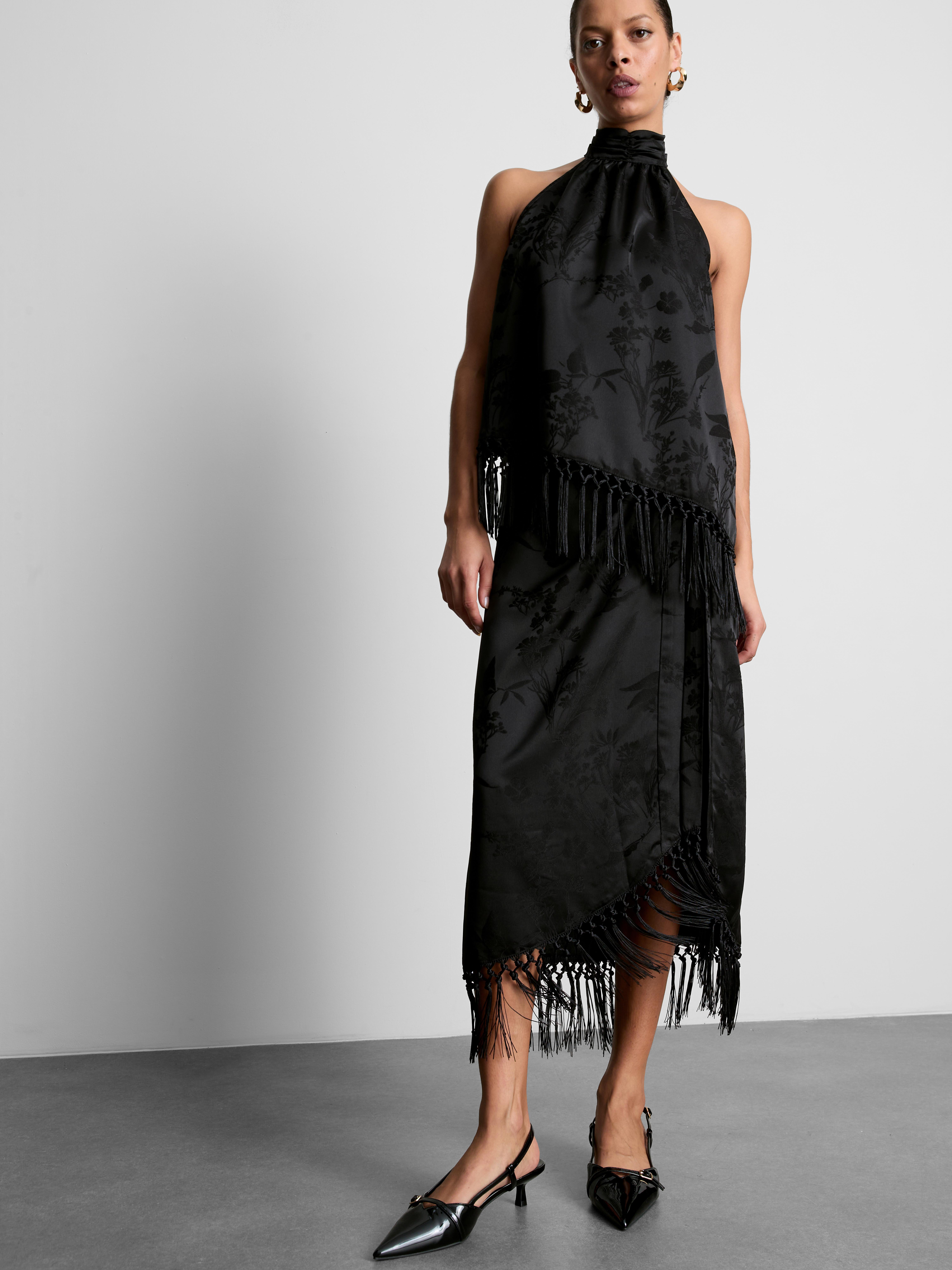 Womens Black Floral Fringe Midi Skirt | Primark