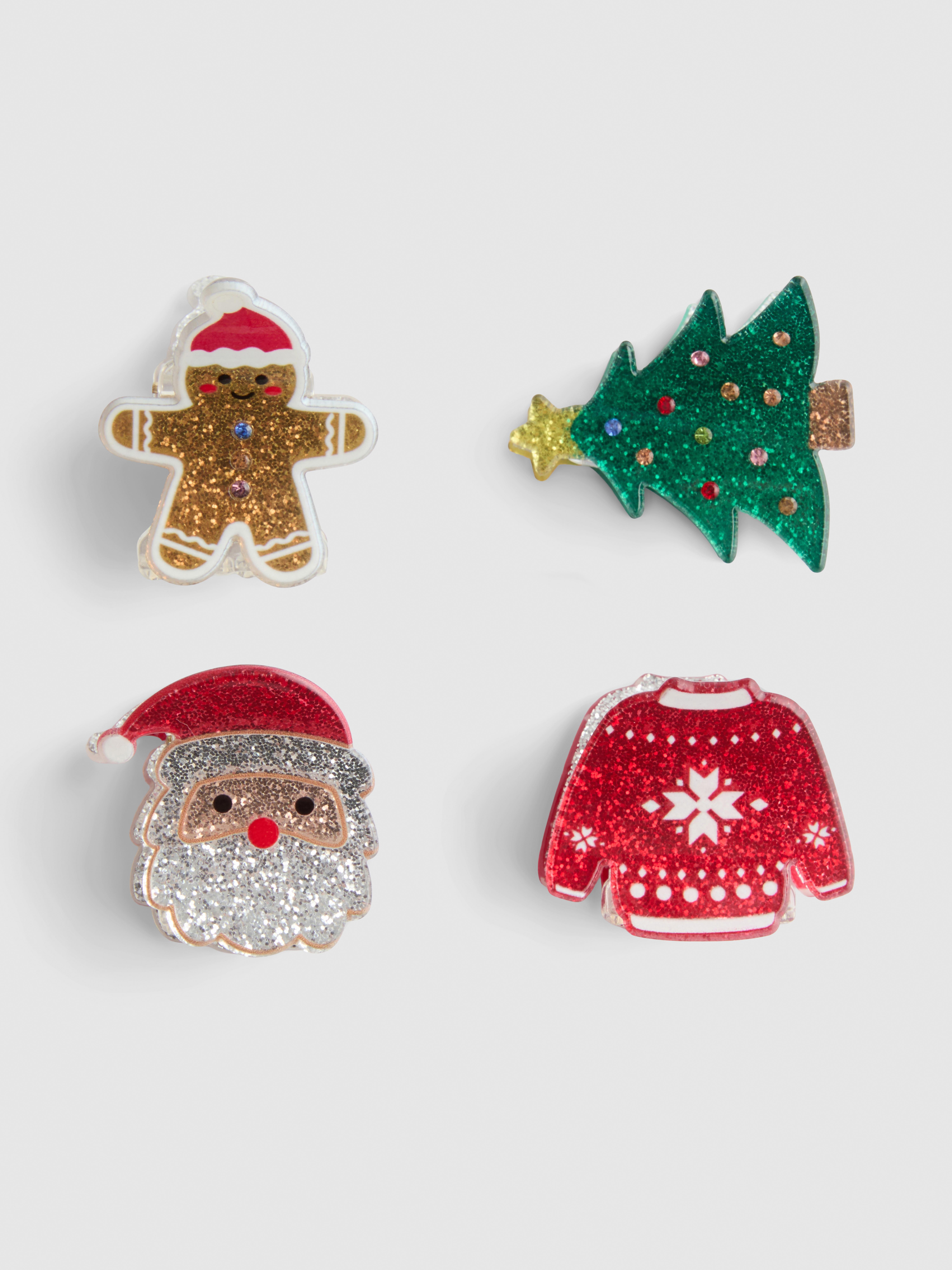 4pk Glitter Christmas Hair Clips