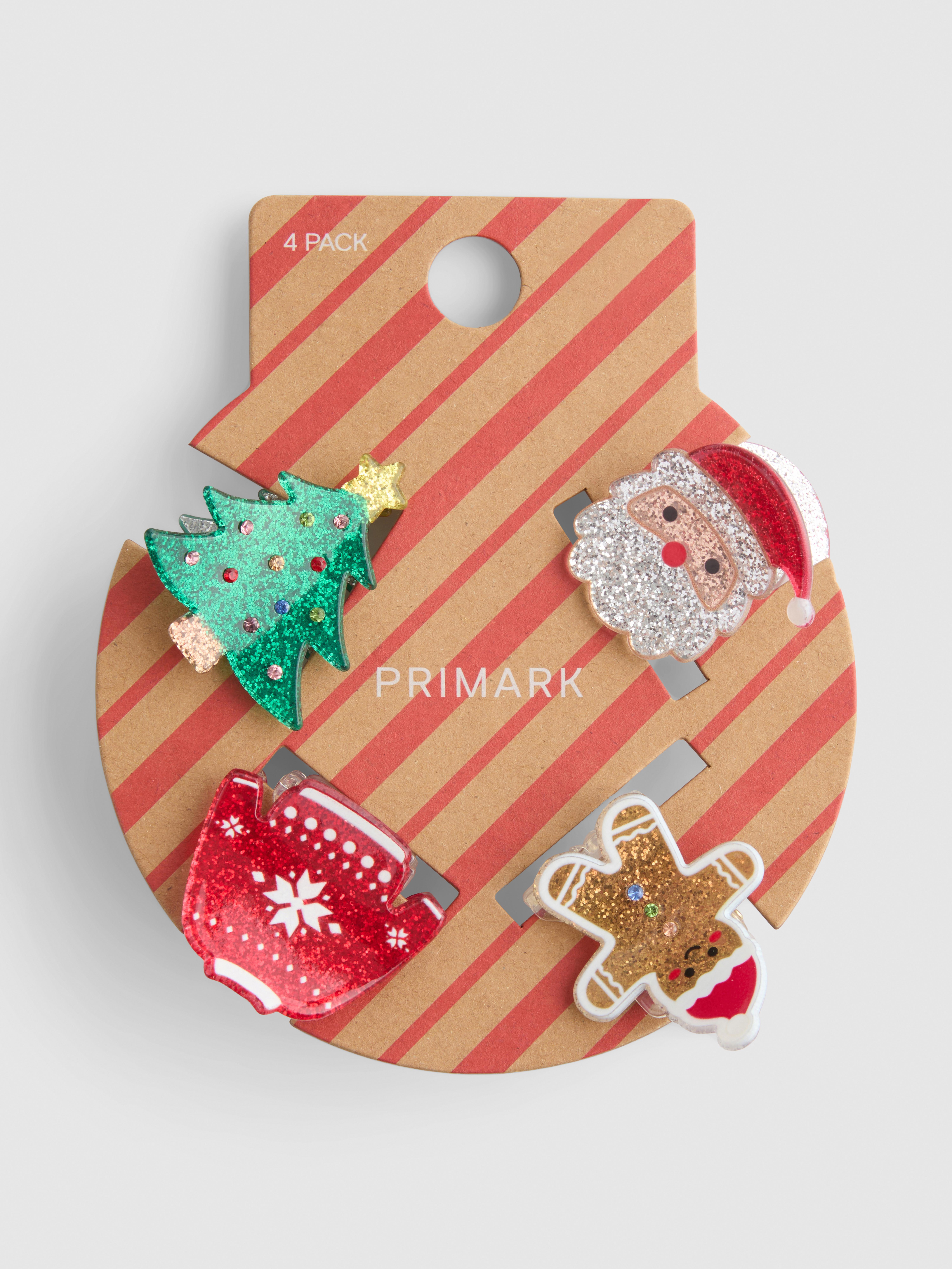 4pk Glitter Christmas Hair Clips