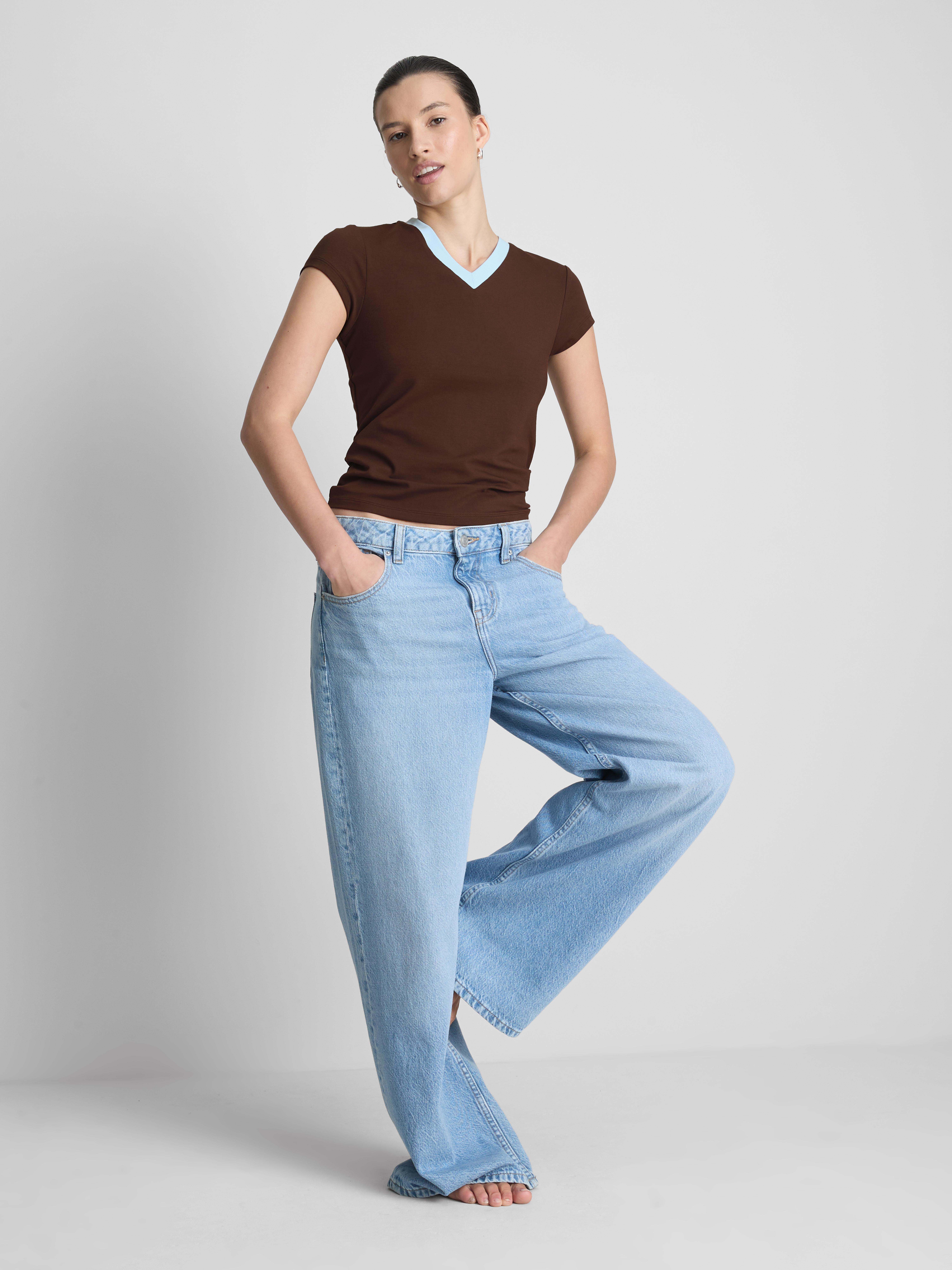 Cotton Rich Contrast V-Neck Tee