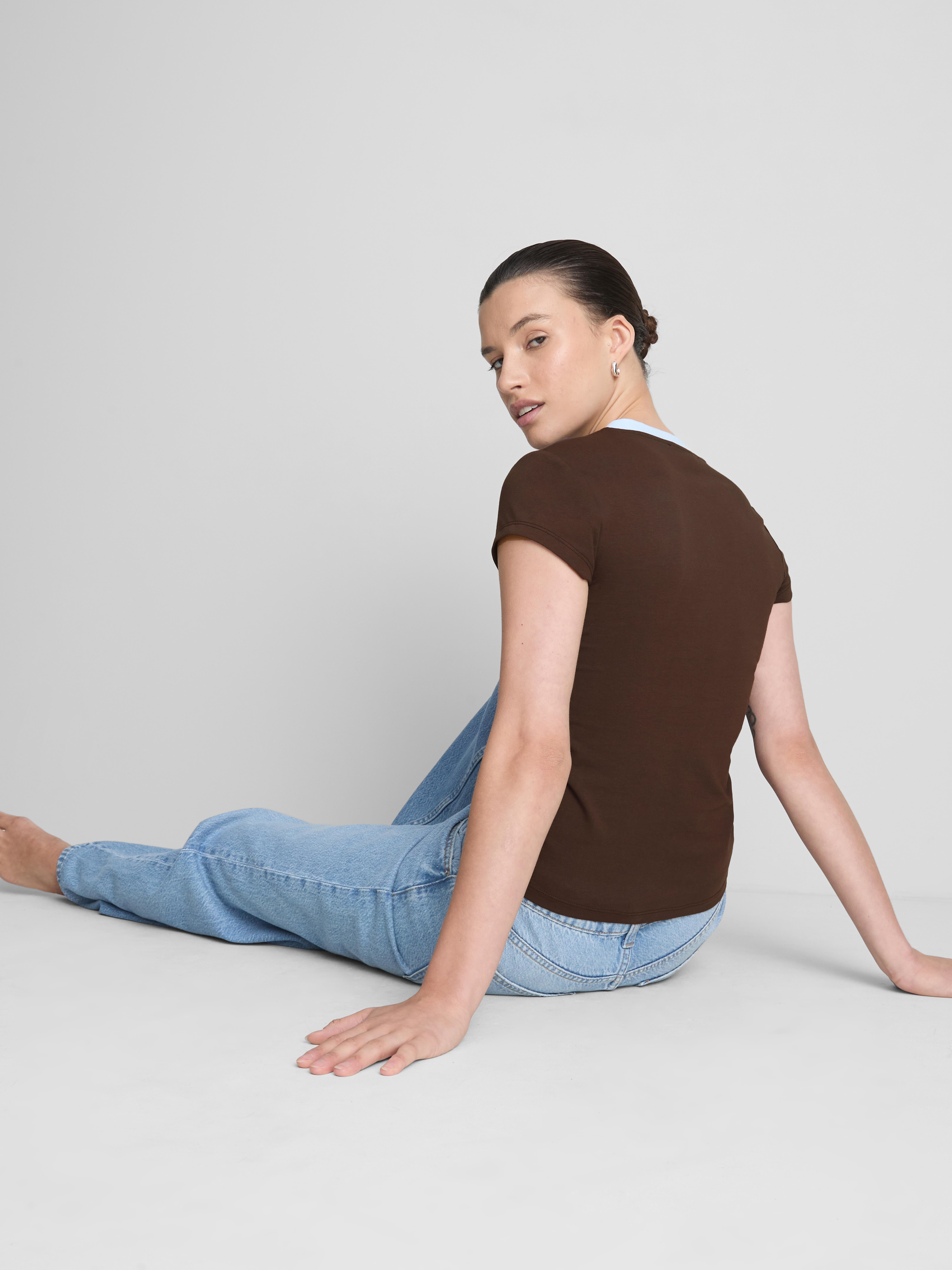 Cotton Rich Contrast V-Neck Tee