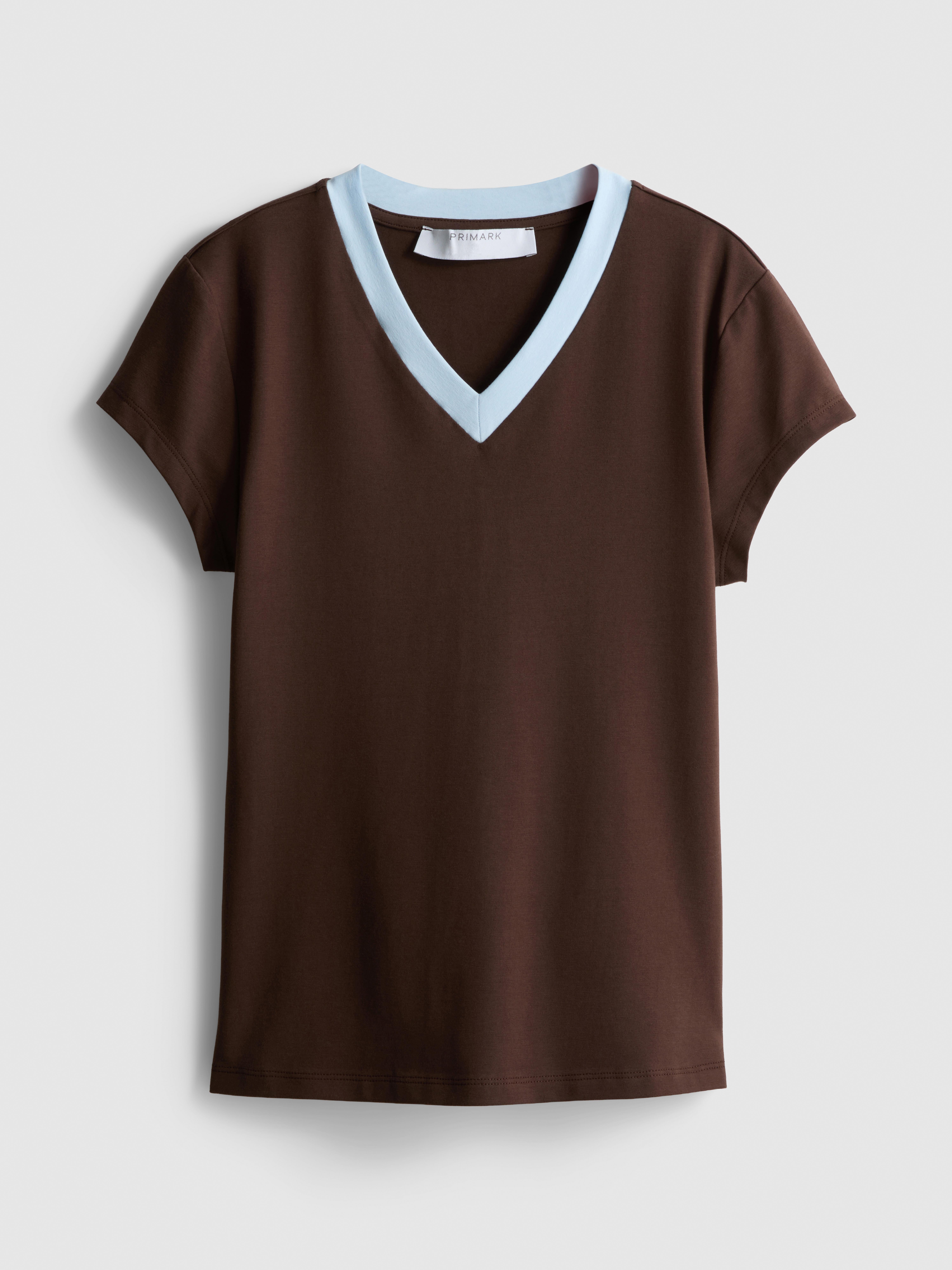 Cotton Rich Contrast V-Neck Tee