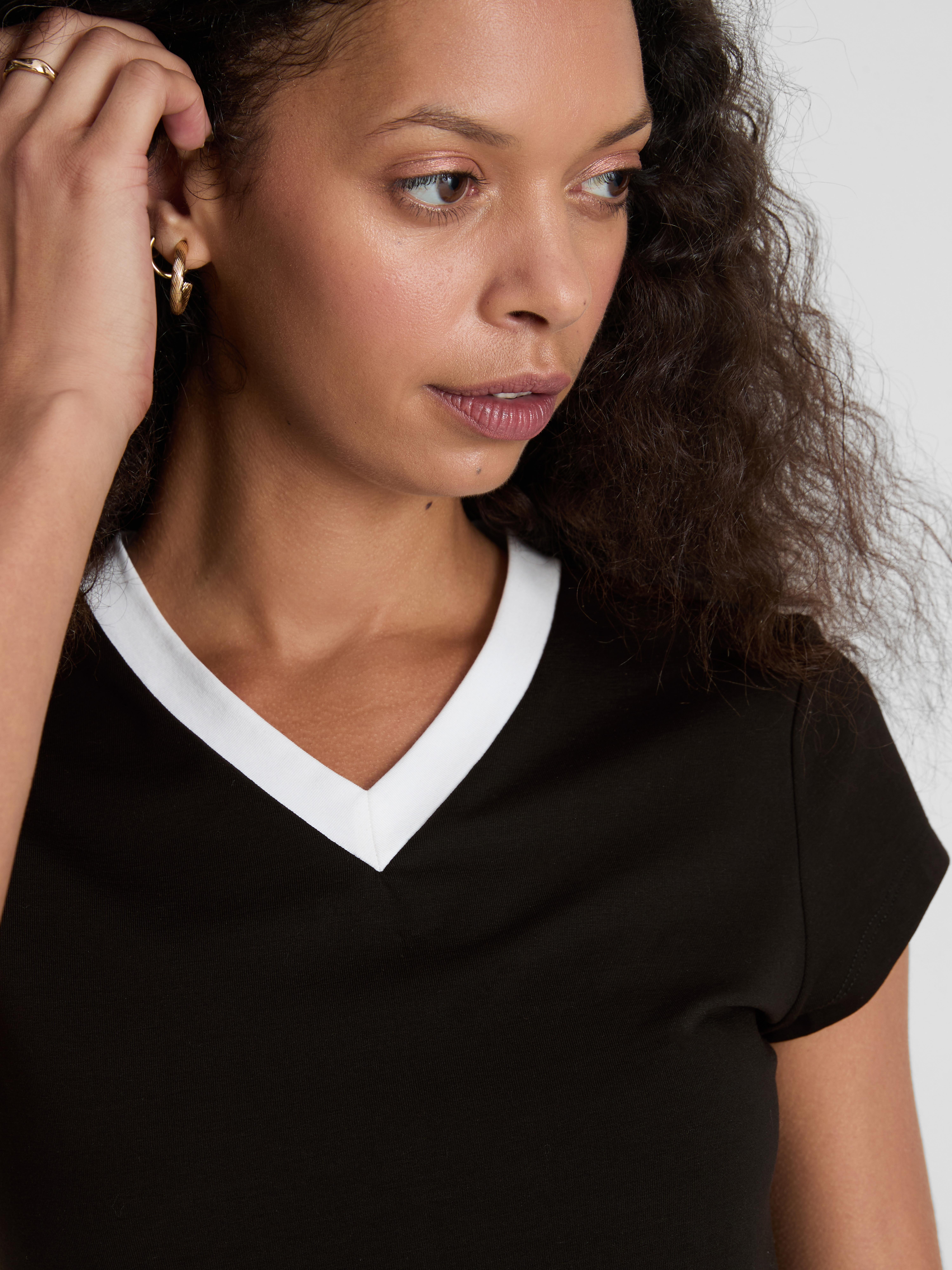 Cotton Rich Contrast V Neck Tee