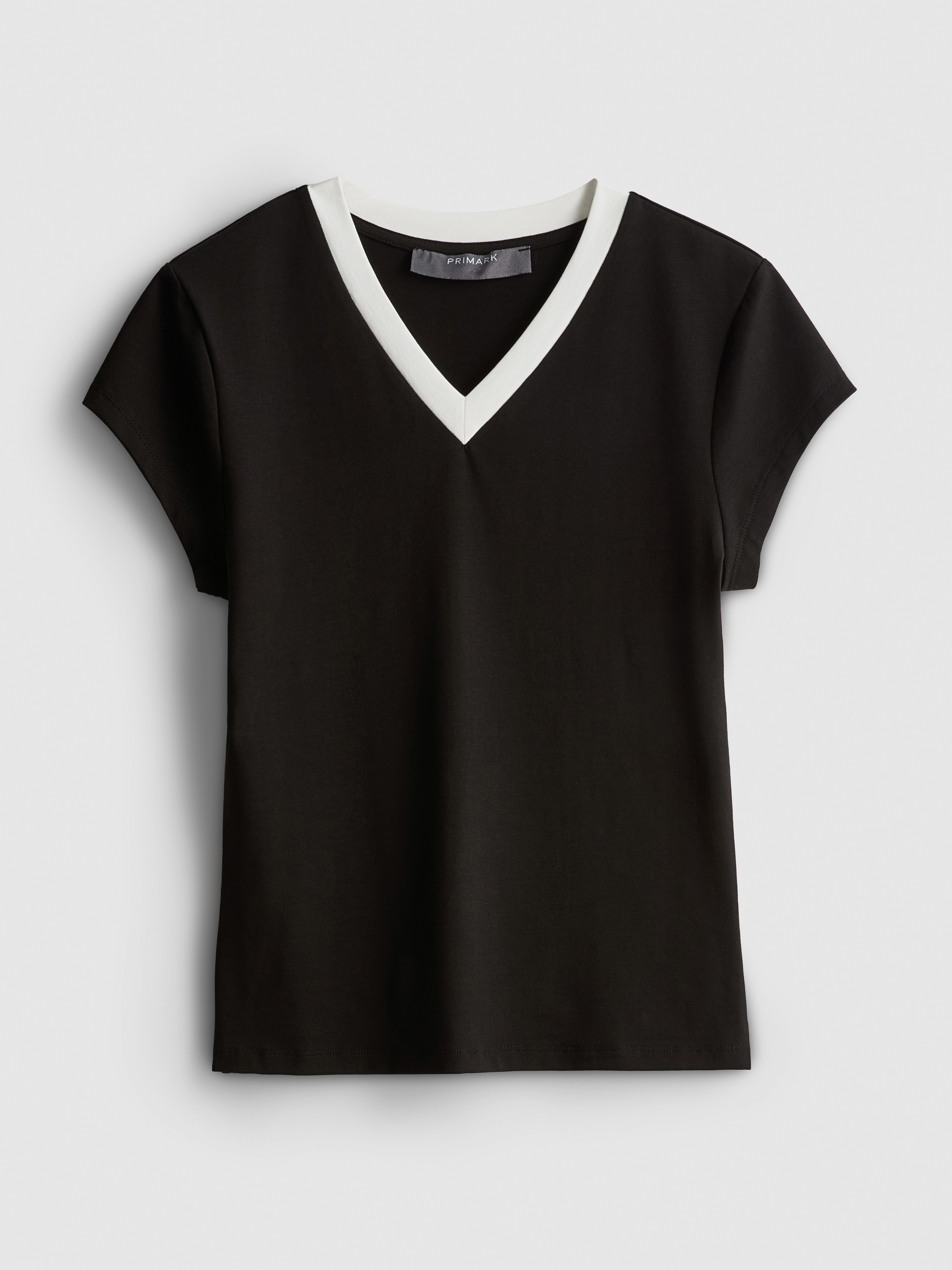 Cotton Rich Contrast V Neck Tee