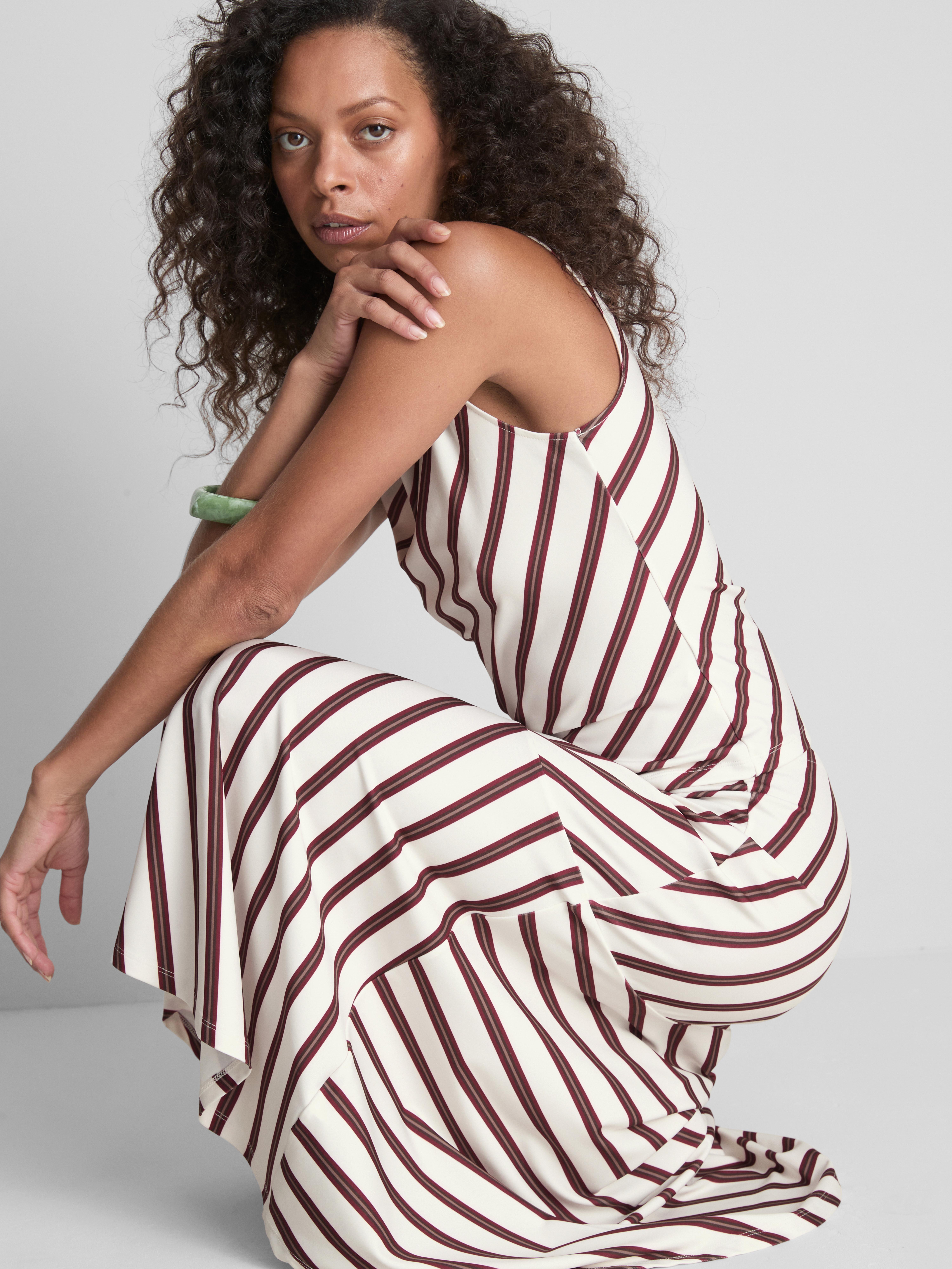 Stripe Asymmetric Midi Skirt