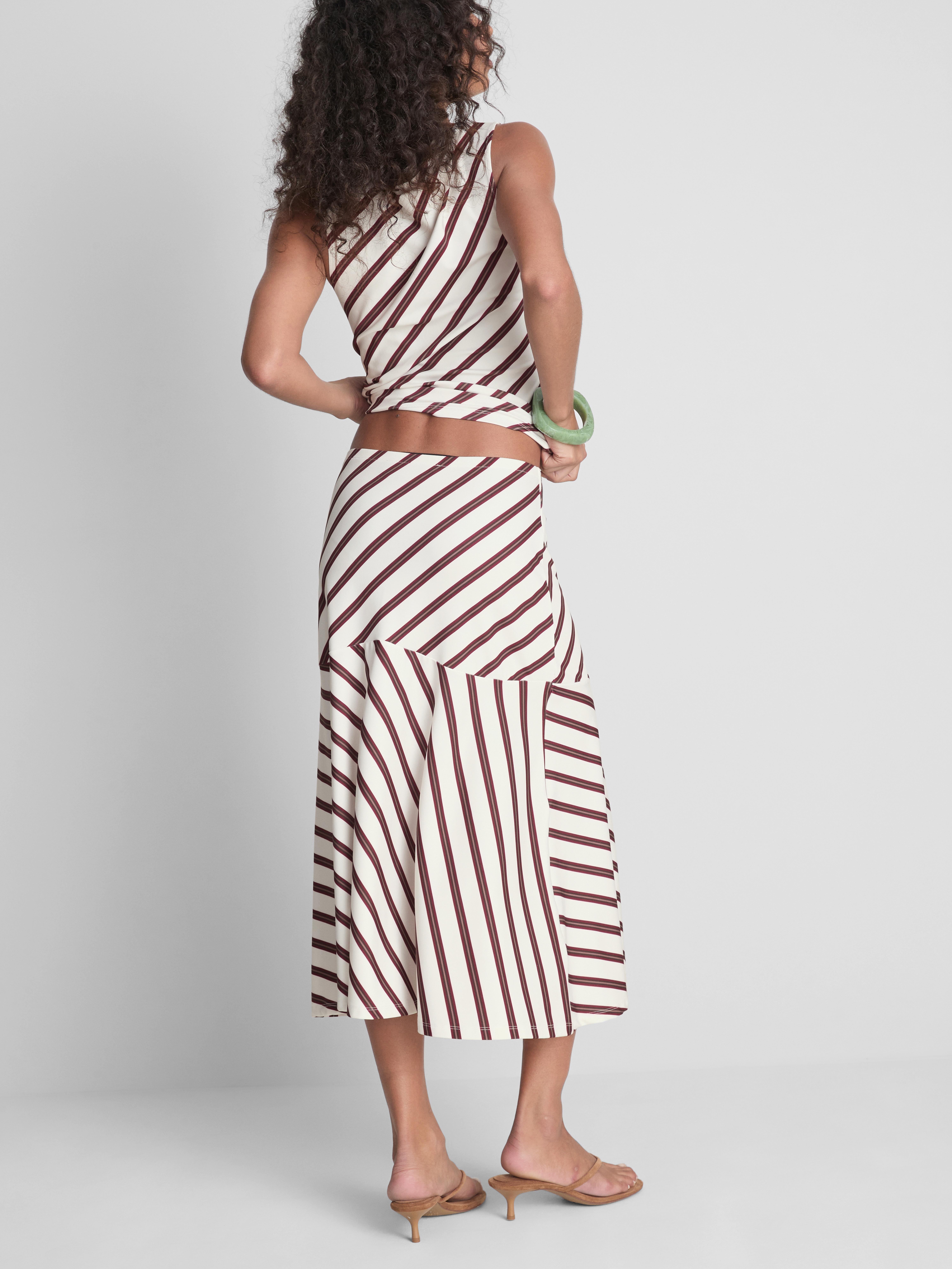 Stripe Asymmetric Midi Skirt
