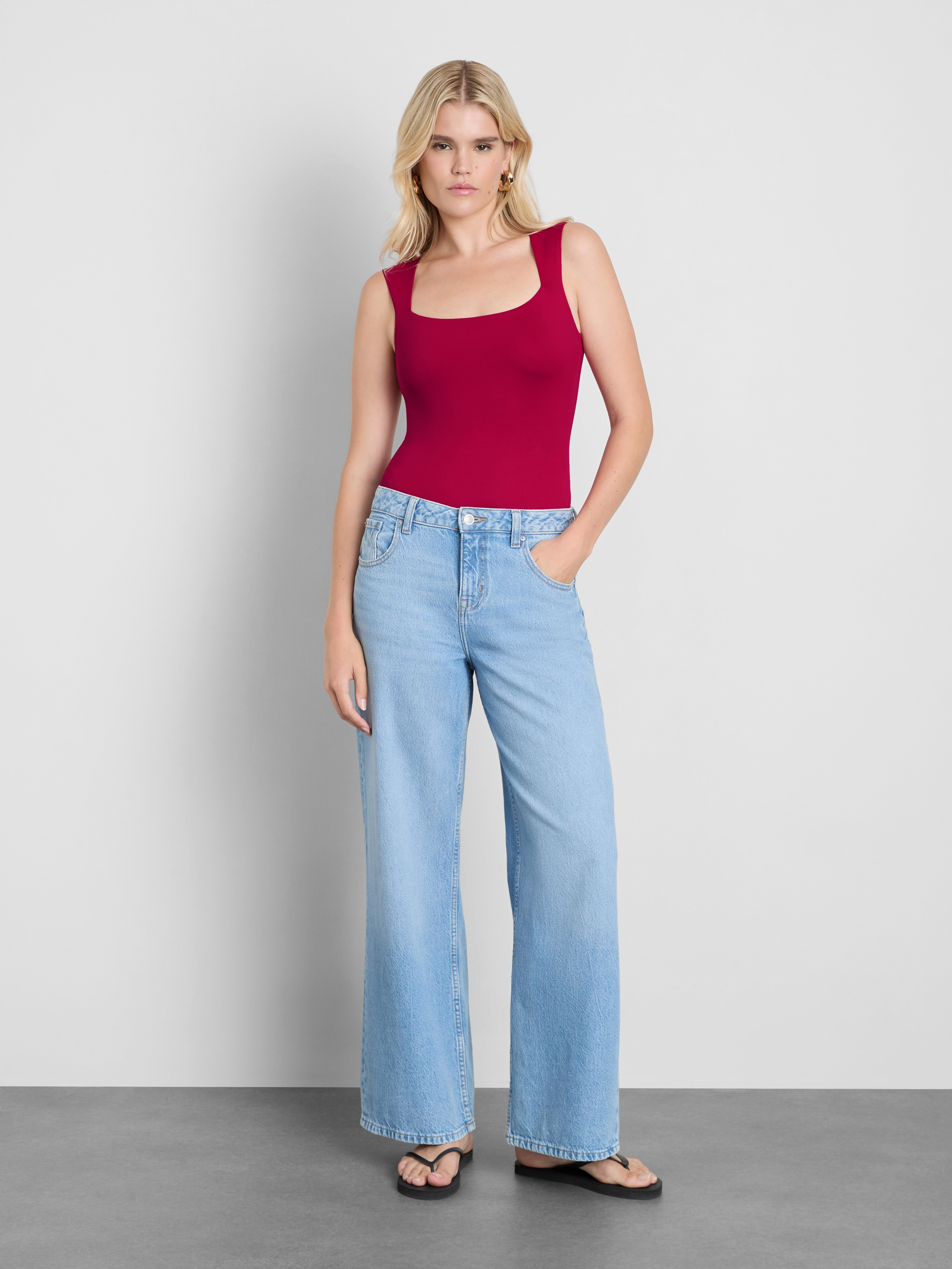 Square Neck Bodysuit Dark Pink