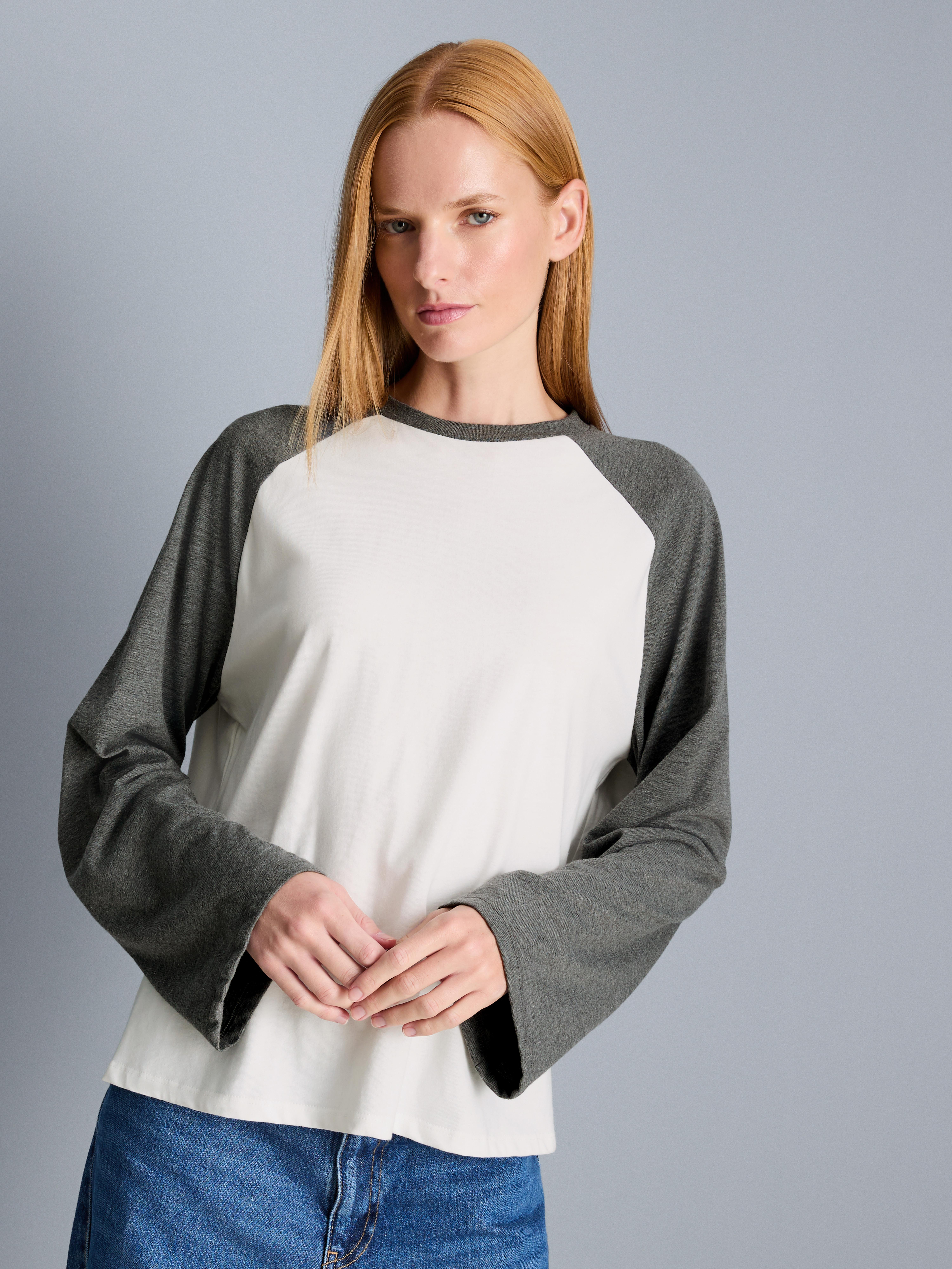 Langärmeliges Raglan-T-Shirt aus Baumwollmischung