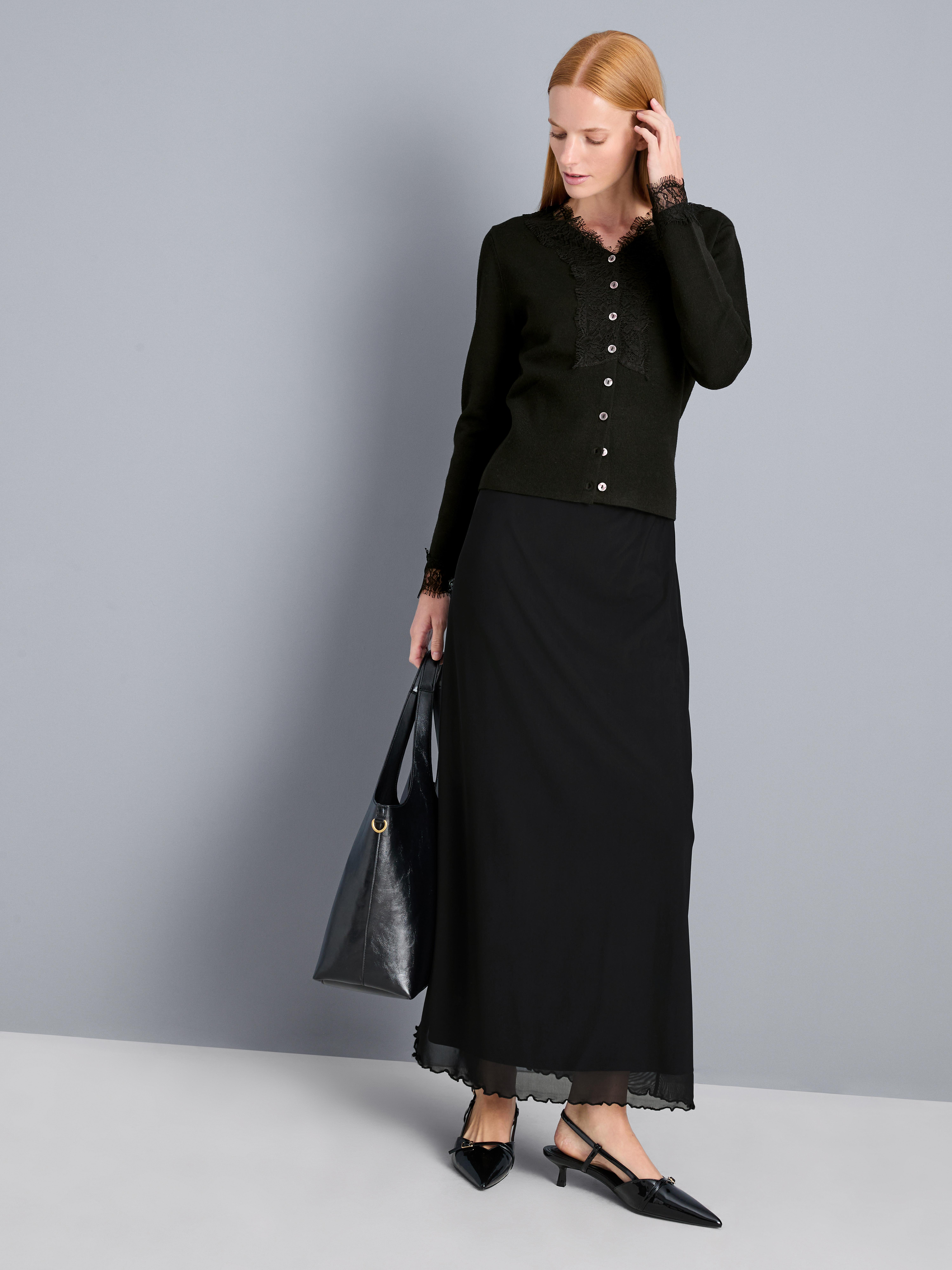 Scalloped Hem Mesh Maxi Skirt