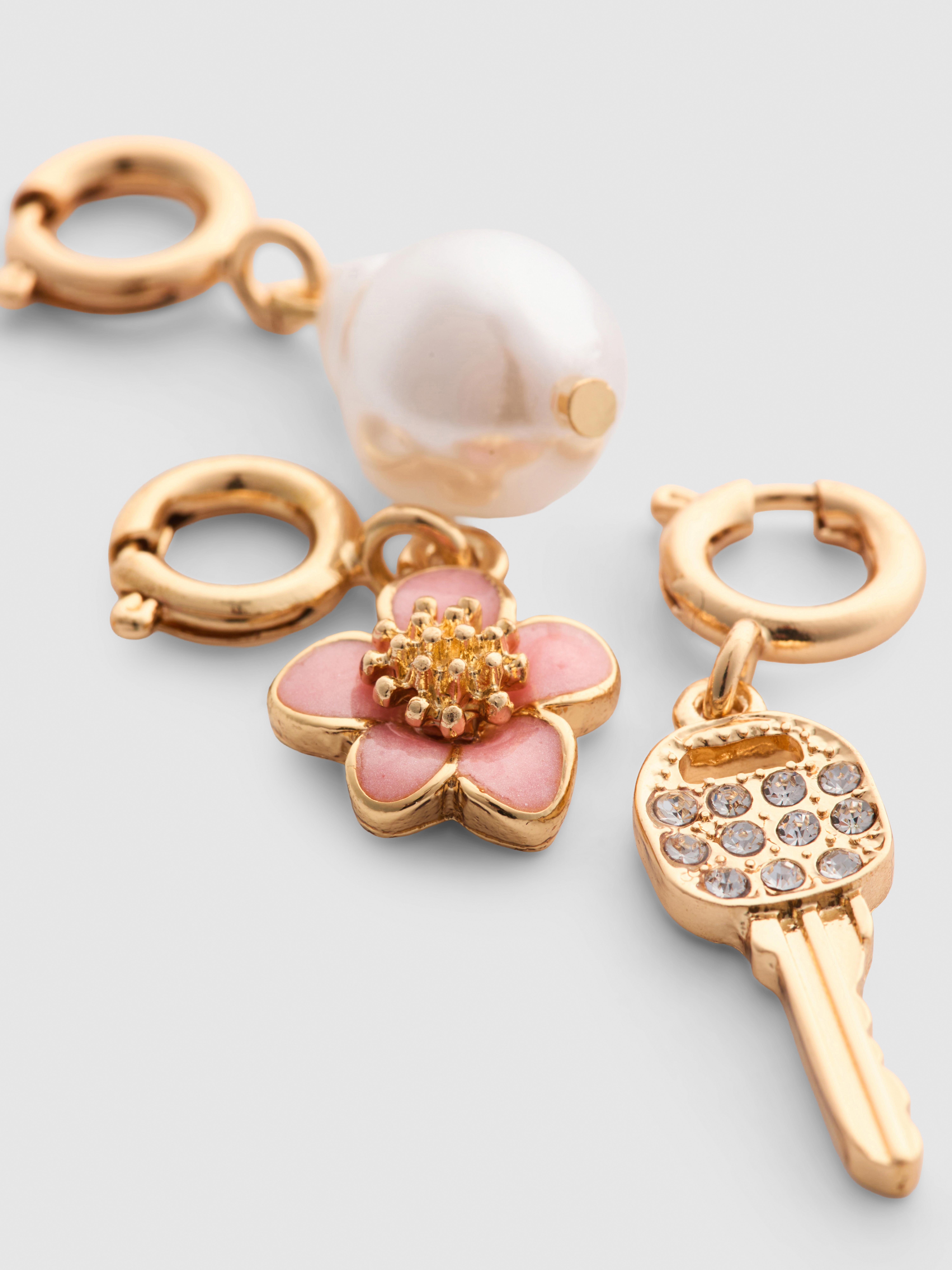 3pk Pearl Flower and Key Clip-On Charms