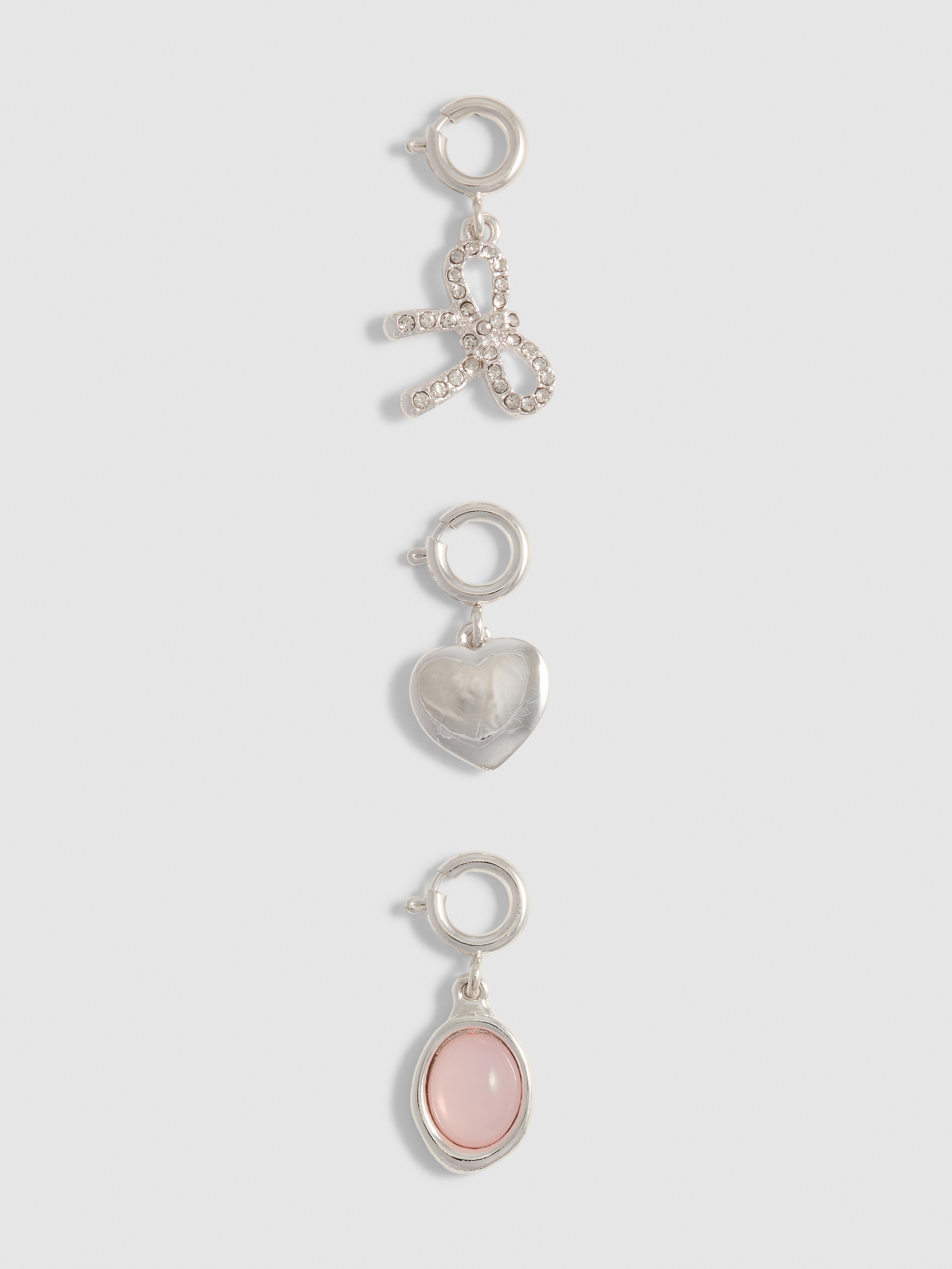 3pk Teddy Bear Heart and Bow Clip-On Charms