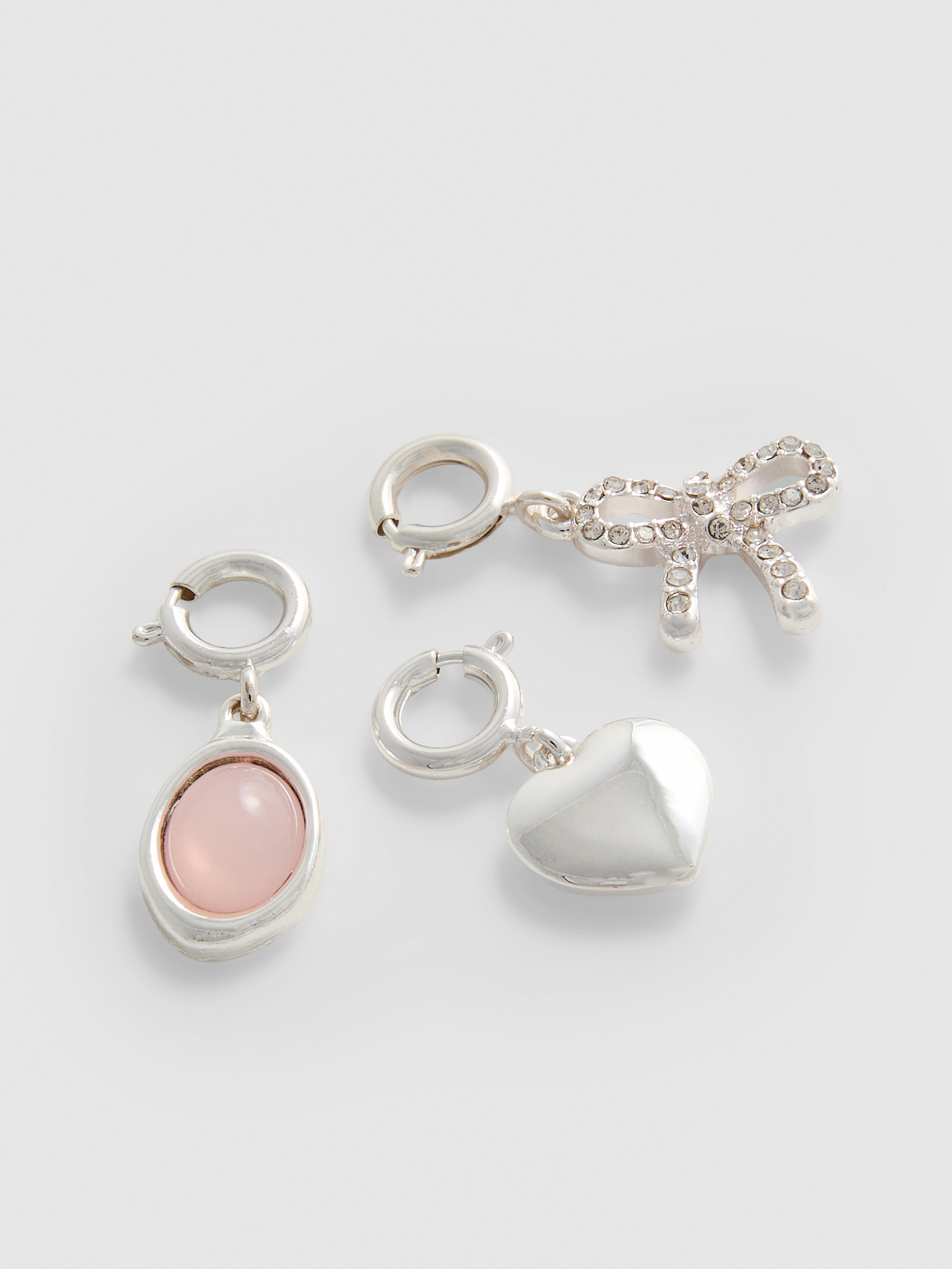 3pk Teddy Bear Heart and Bow Clip-On Charms