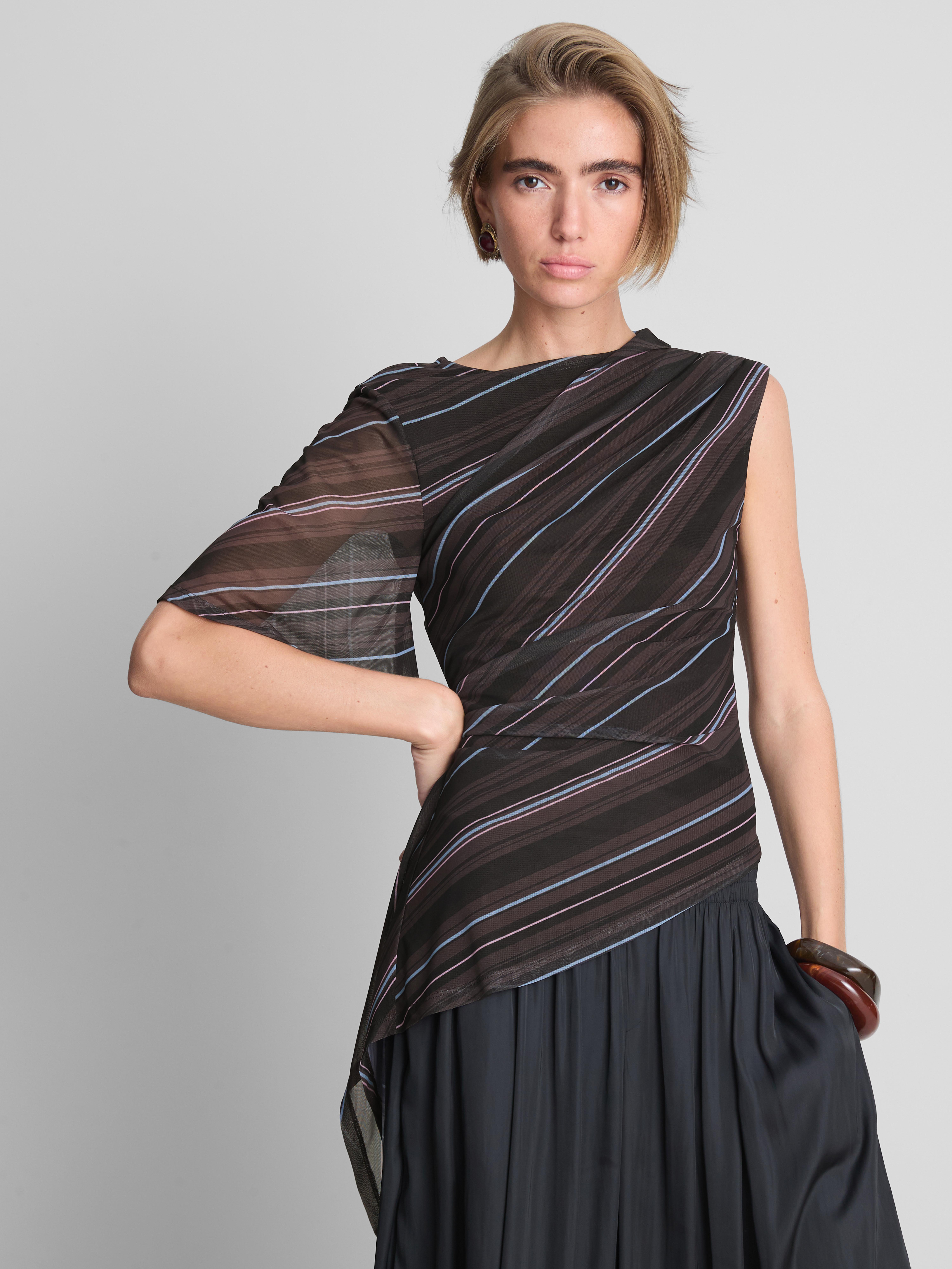 Asymmetrical Plaid Mesh Top