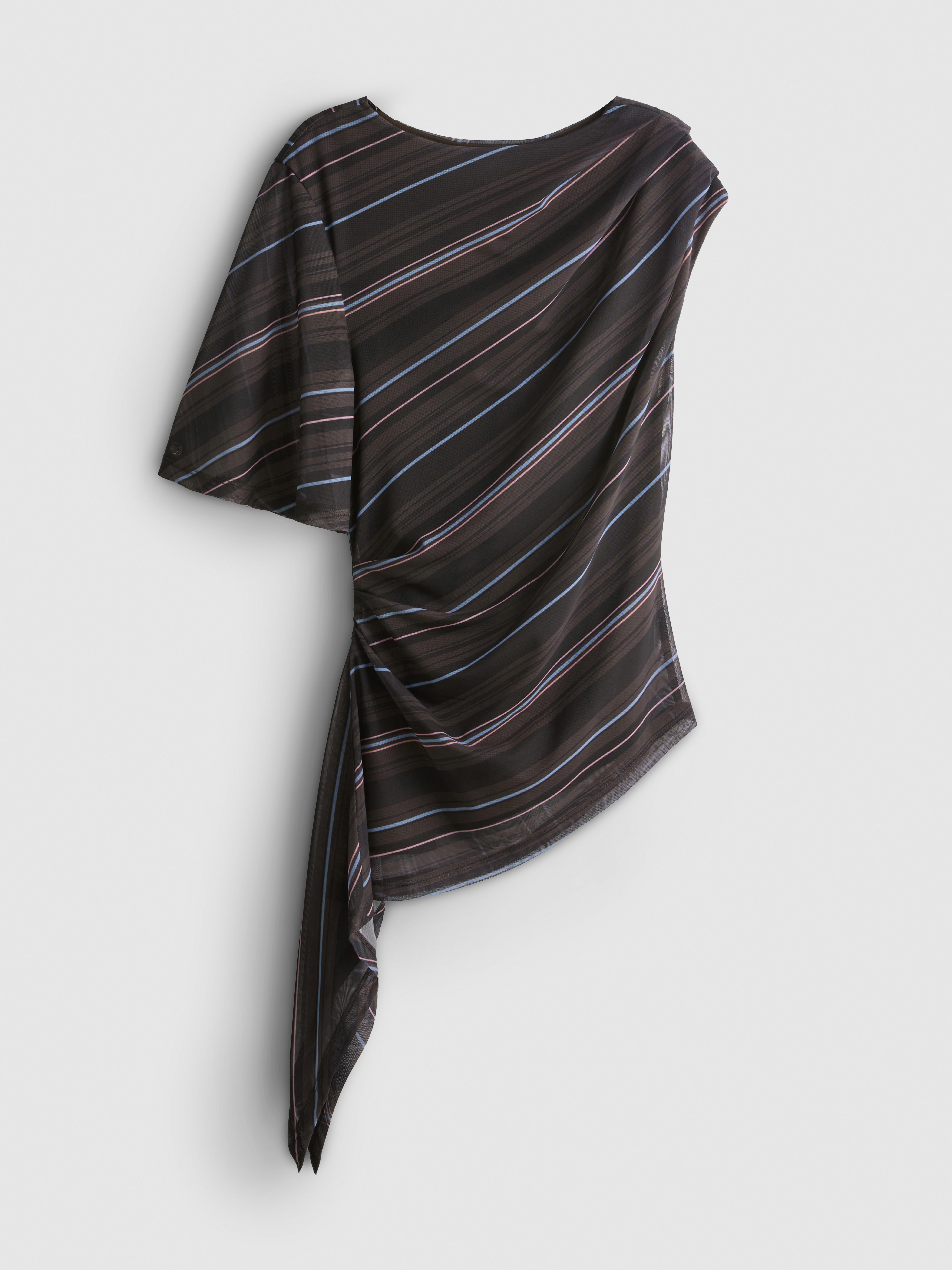 Asymmetrical Plaid Mesh Top