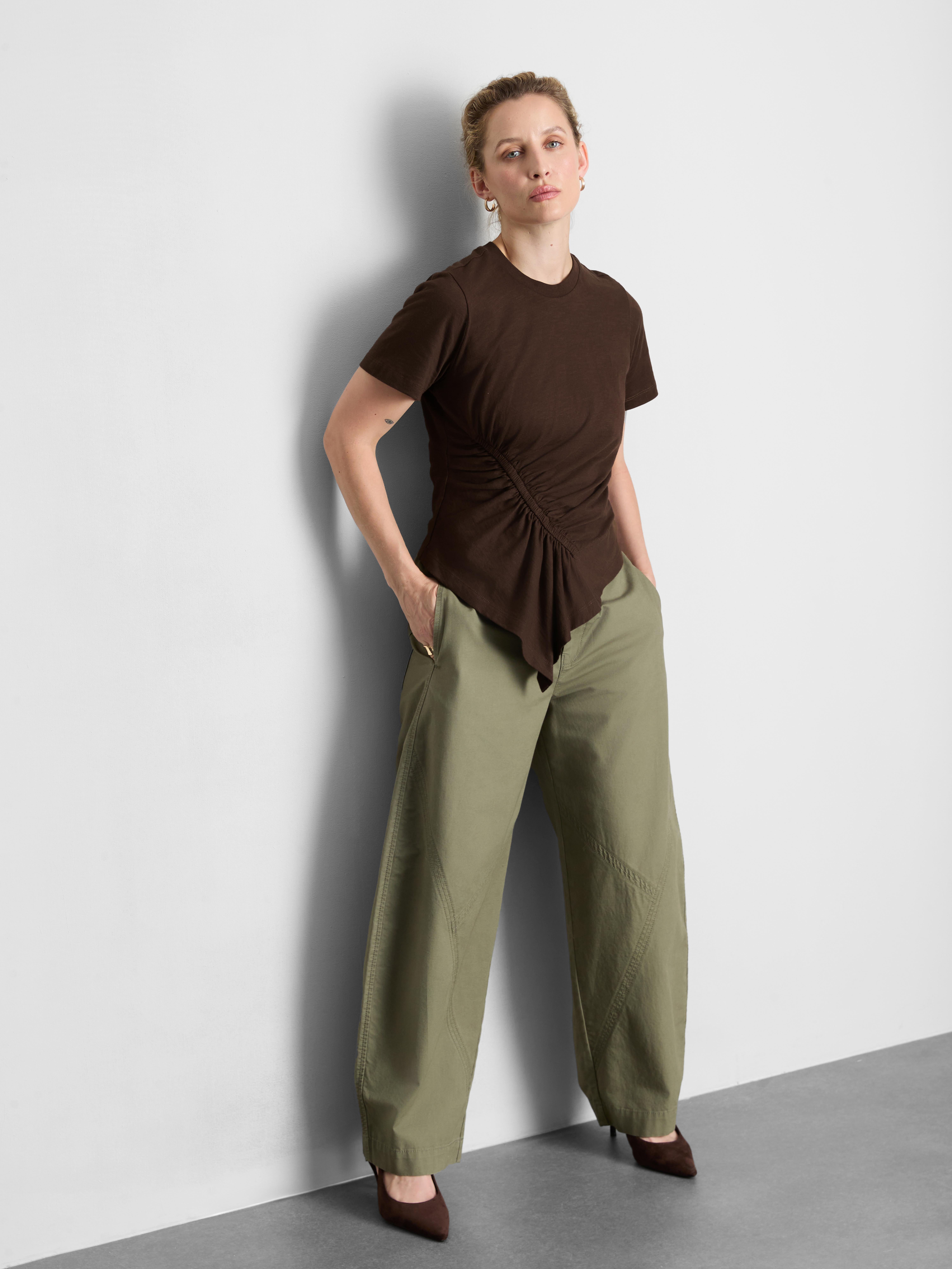 Pure Cotton Ruched Draped Short-Sleeve Tee