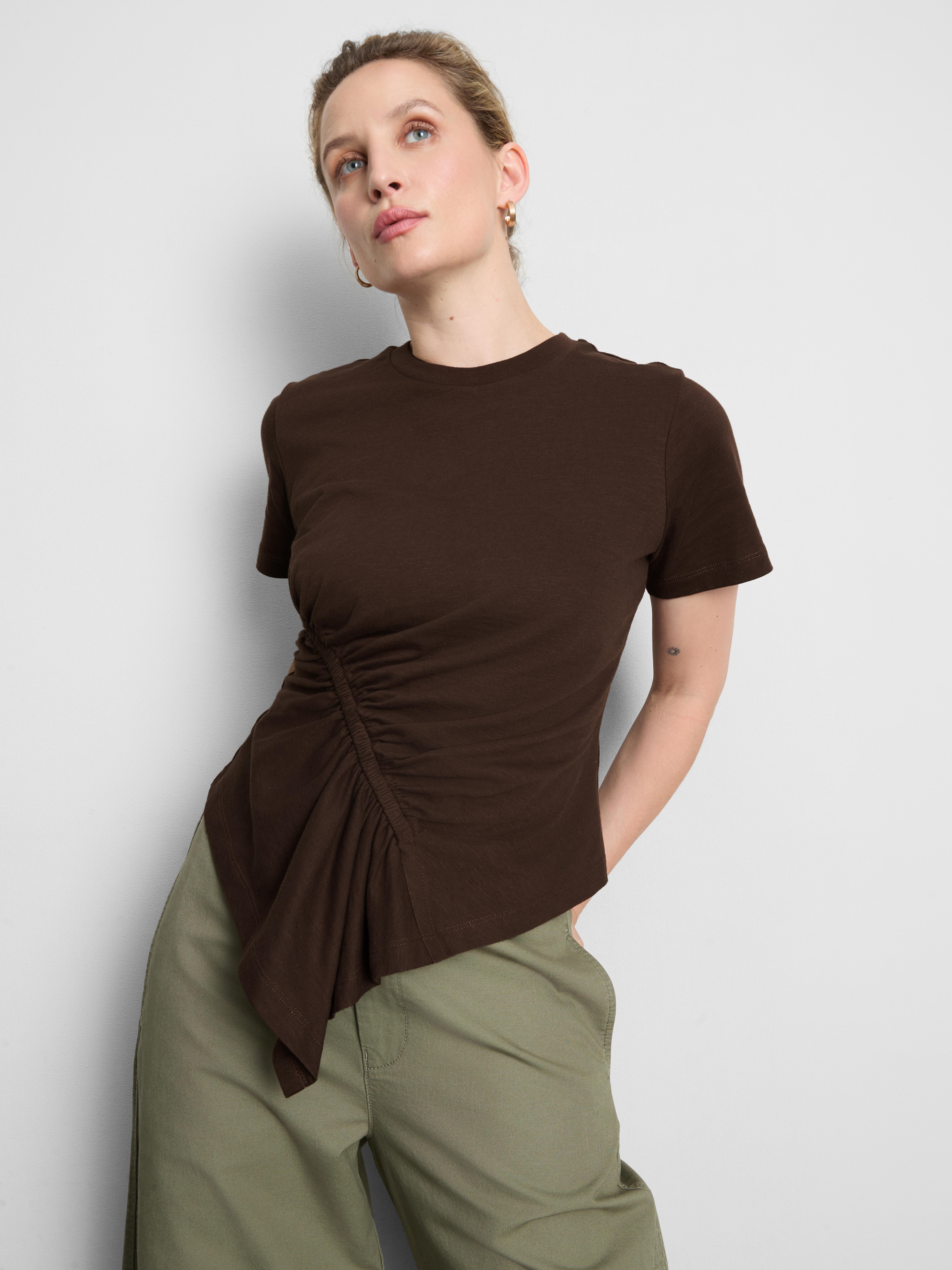 Pure Cotton Ruched Draped Short-Sleeve Tee