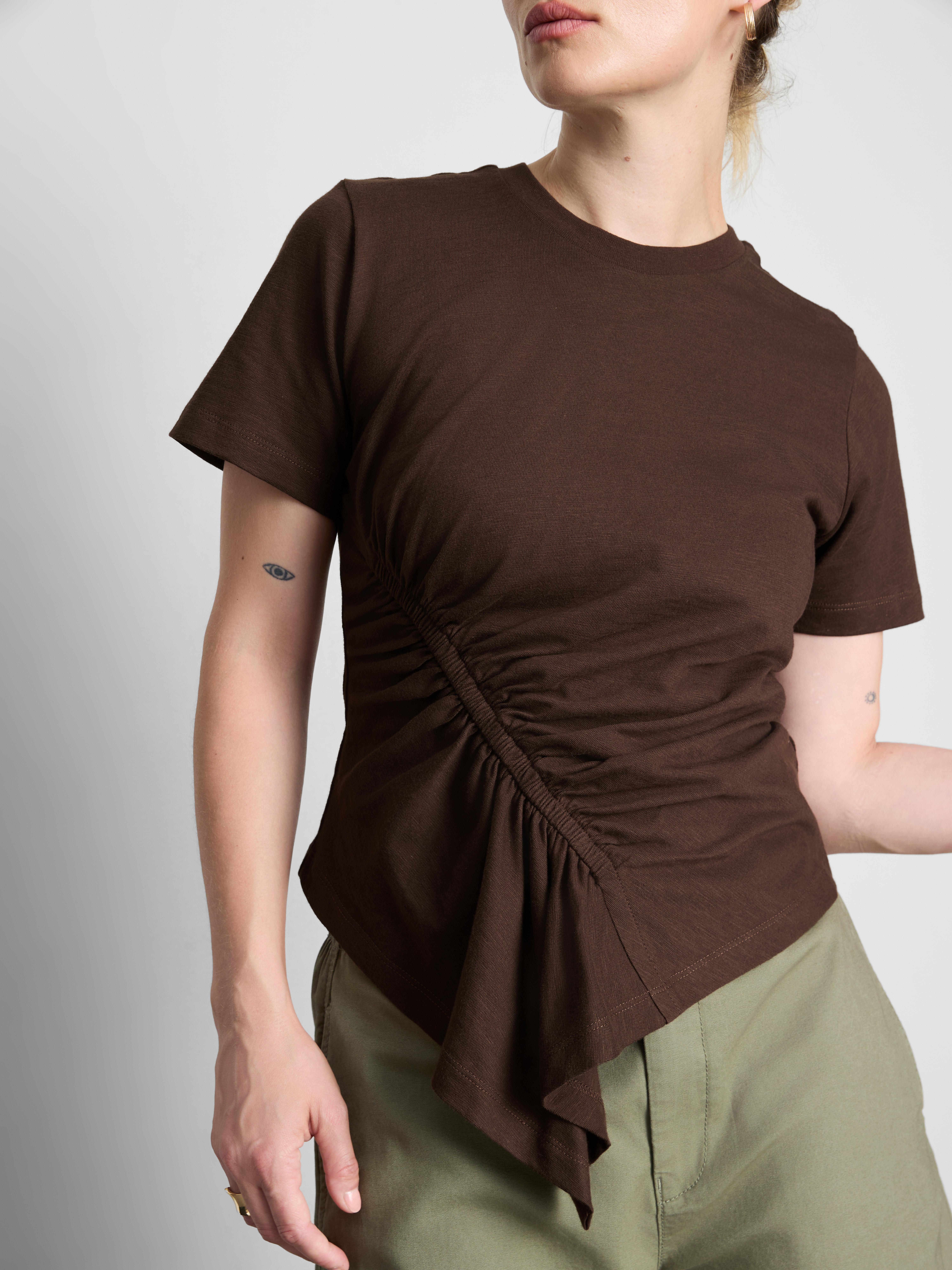 Pure Cotton Ruched Draped Short-Sleeve Tee