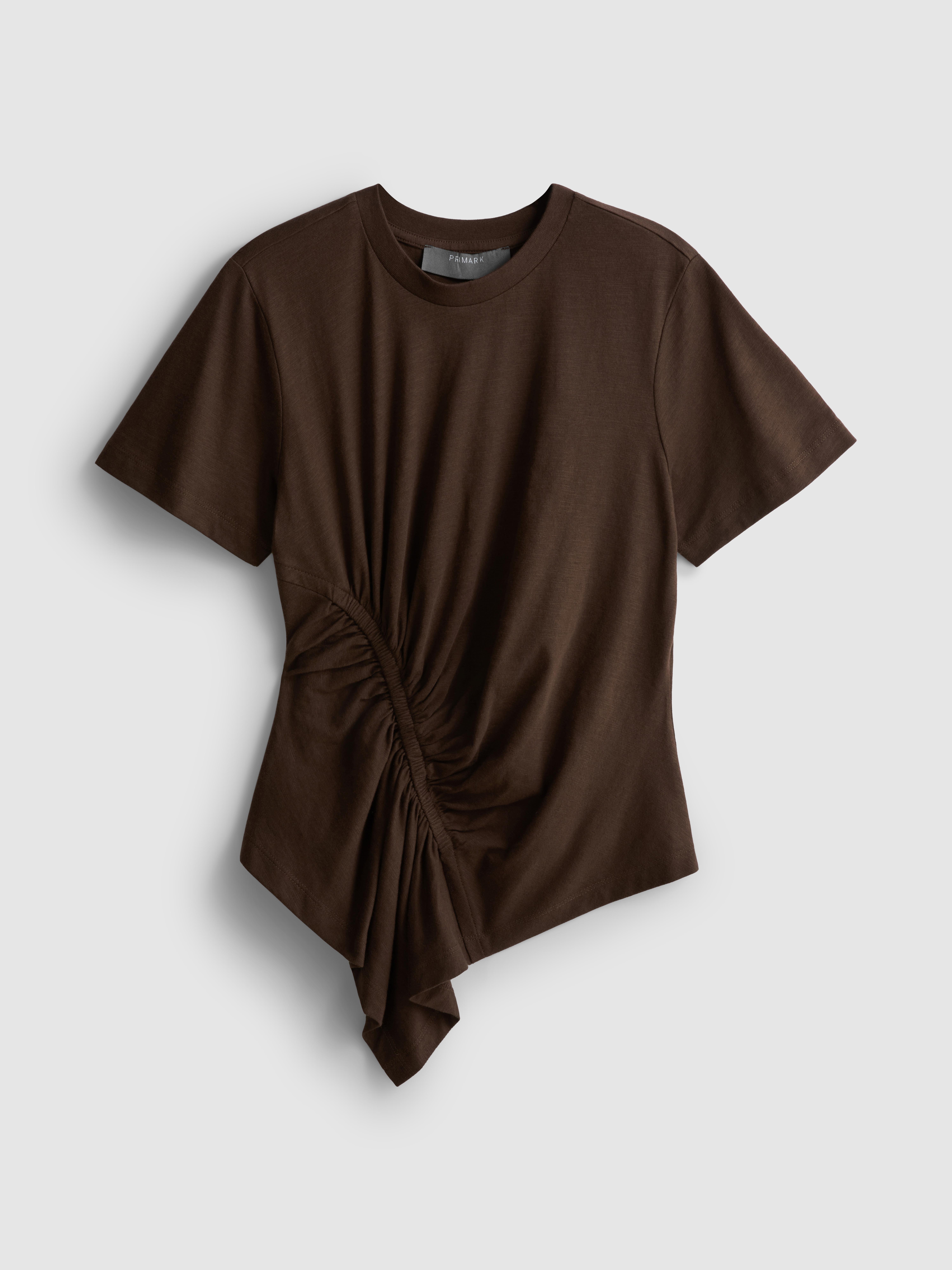 Pure Cotton Ruched Draped Short-Sleeve Tee