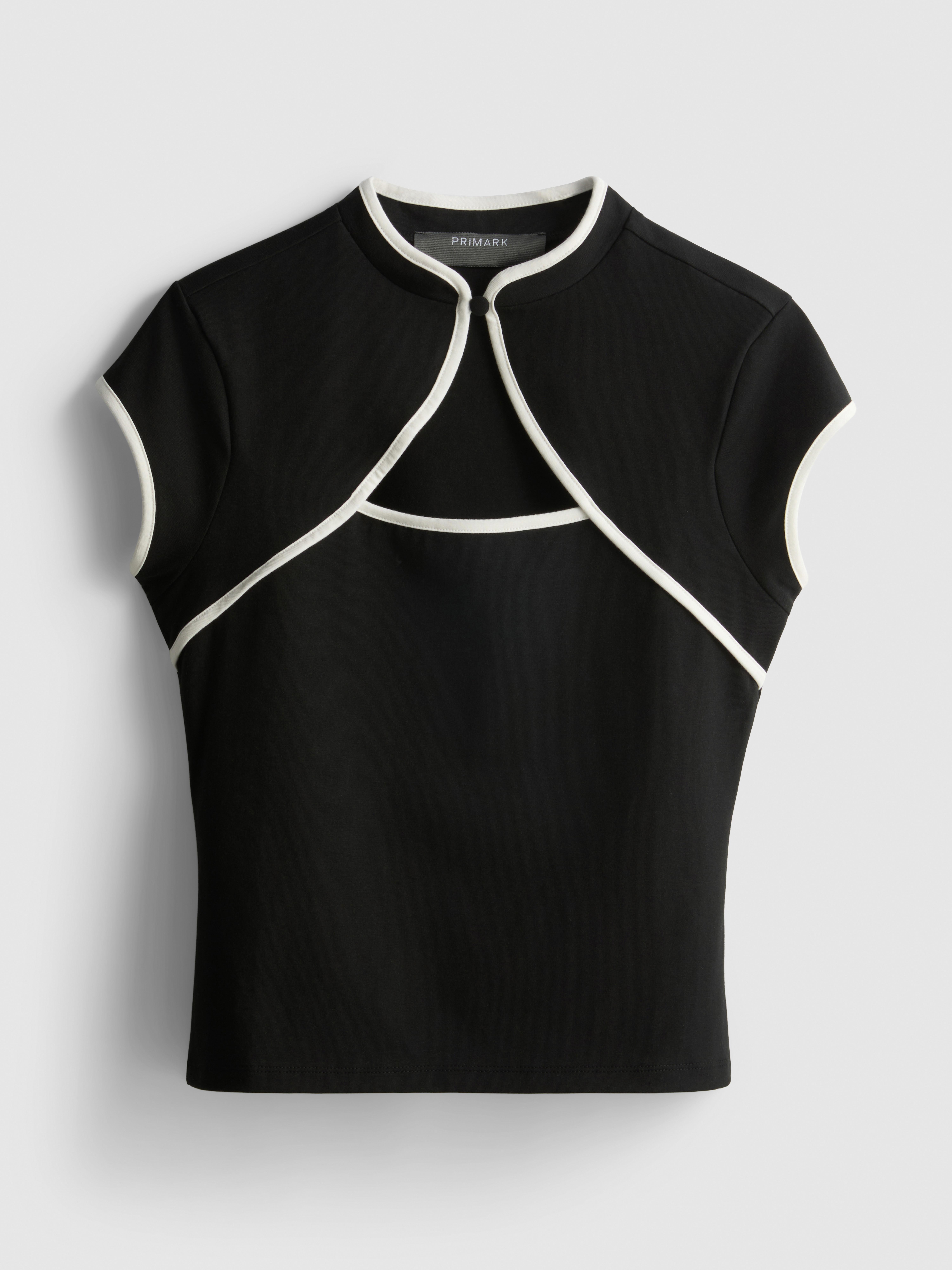 Mandarin Collar Contrast Trim Top