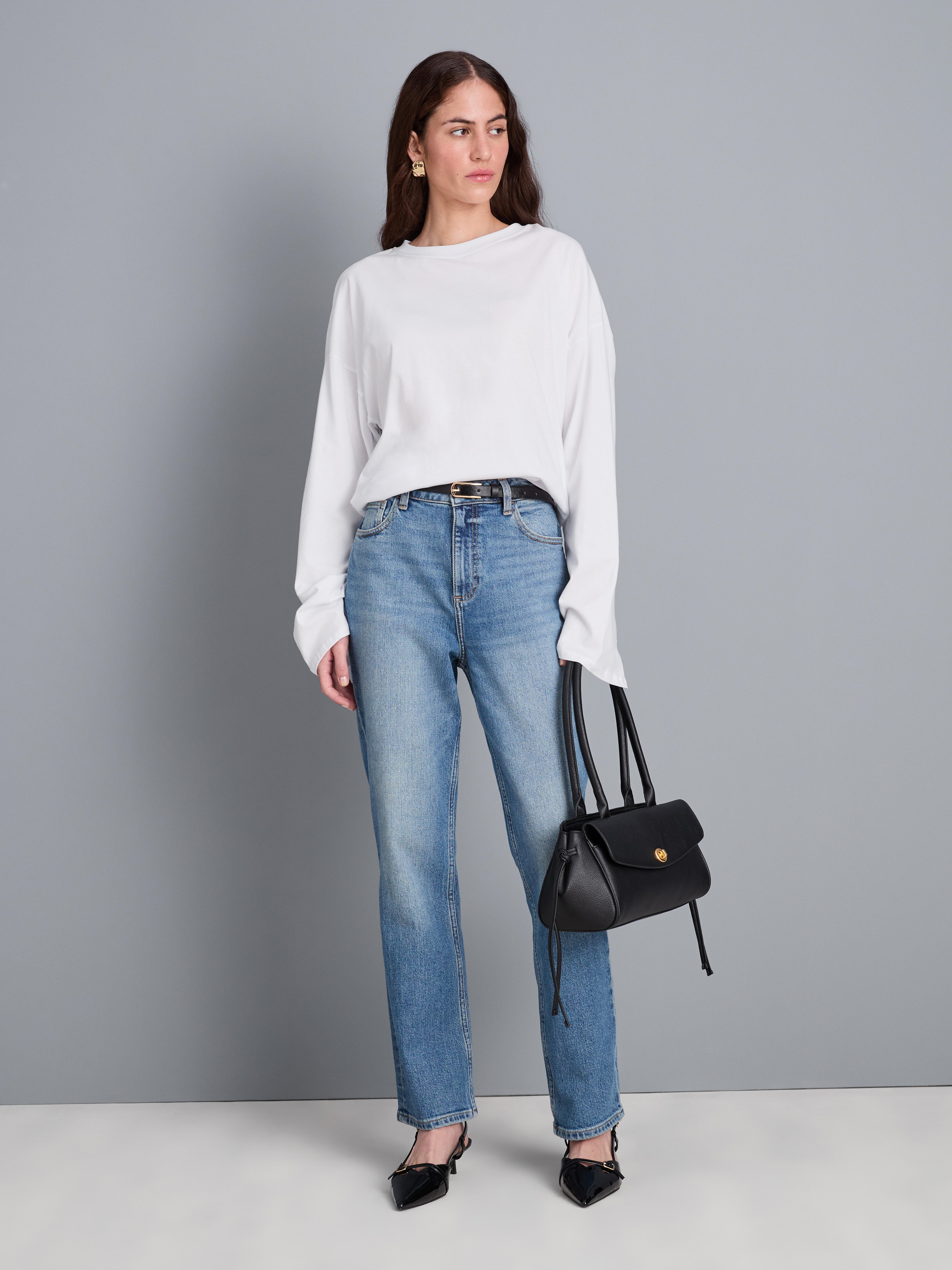 Katoenen T-shirt met relaxte pasvorm en klokmouwen Wit