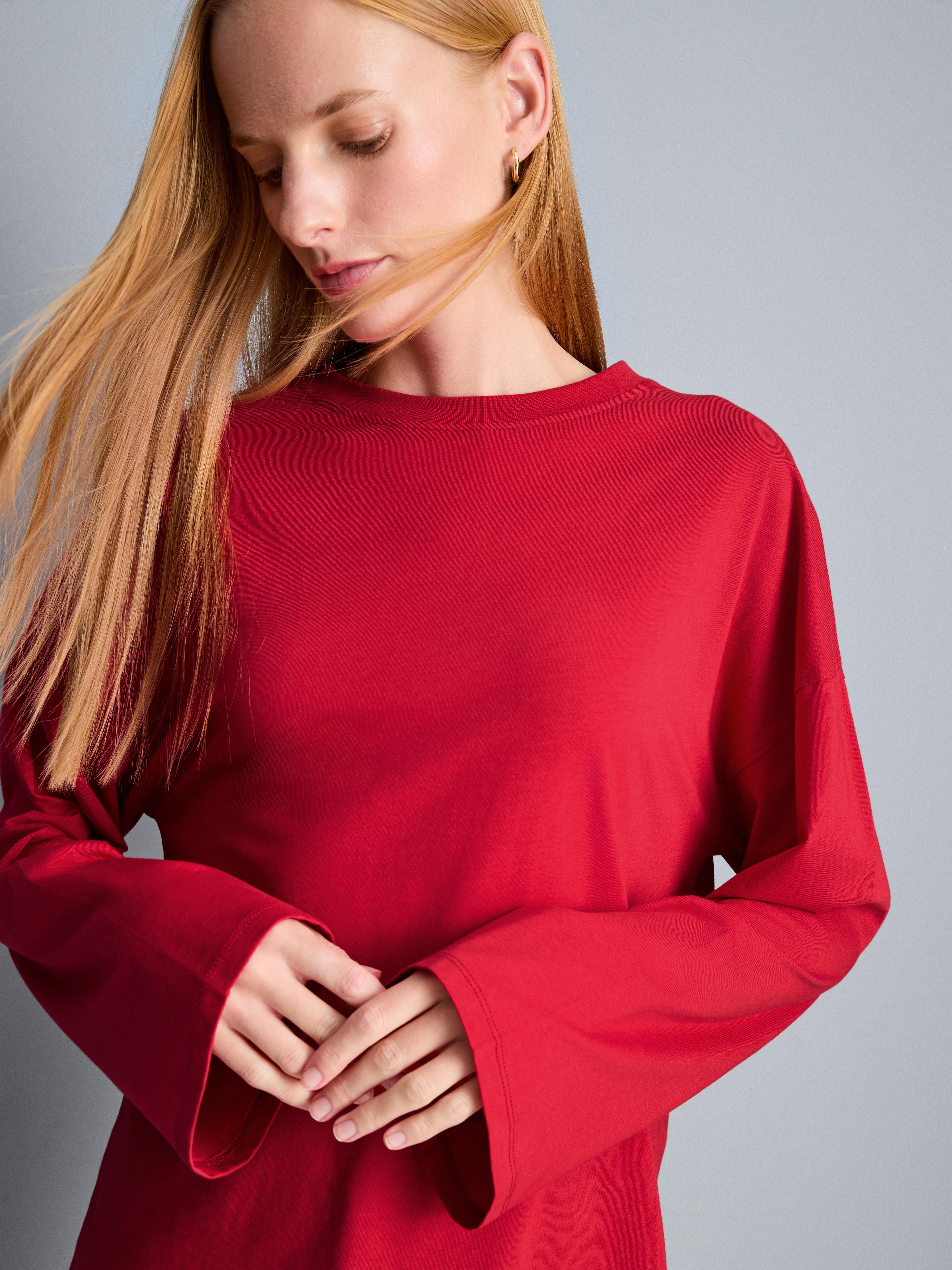 Katoenen T-shirt met relaxte pasvorm en klokmouwen
