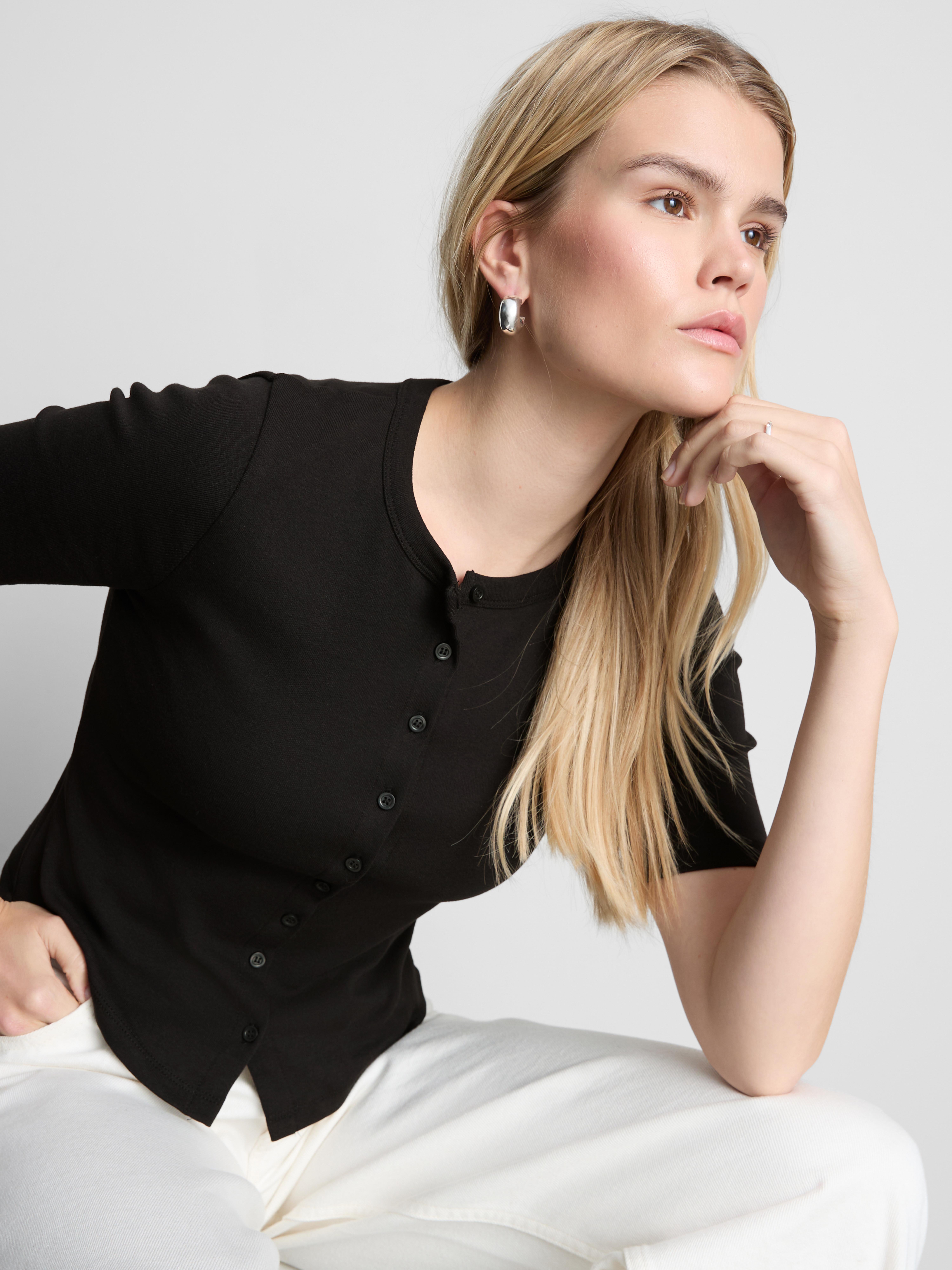 Cotton Rich Half Sleeve Button Down Top