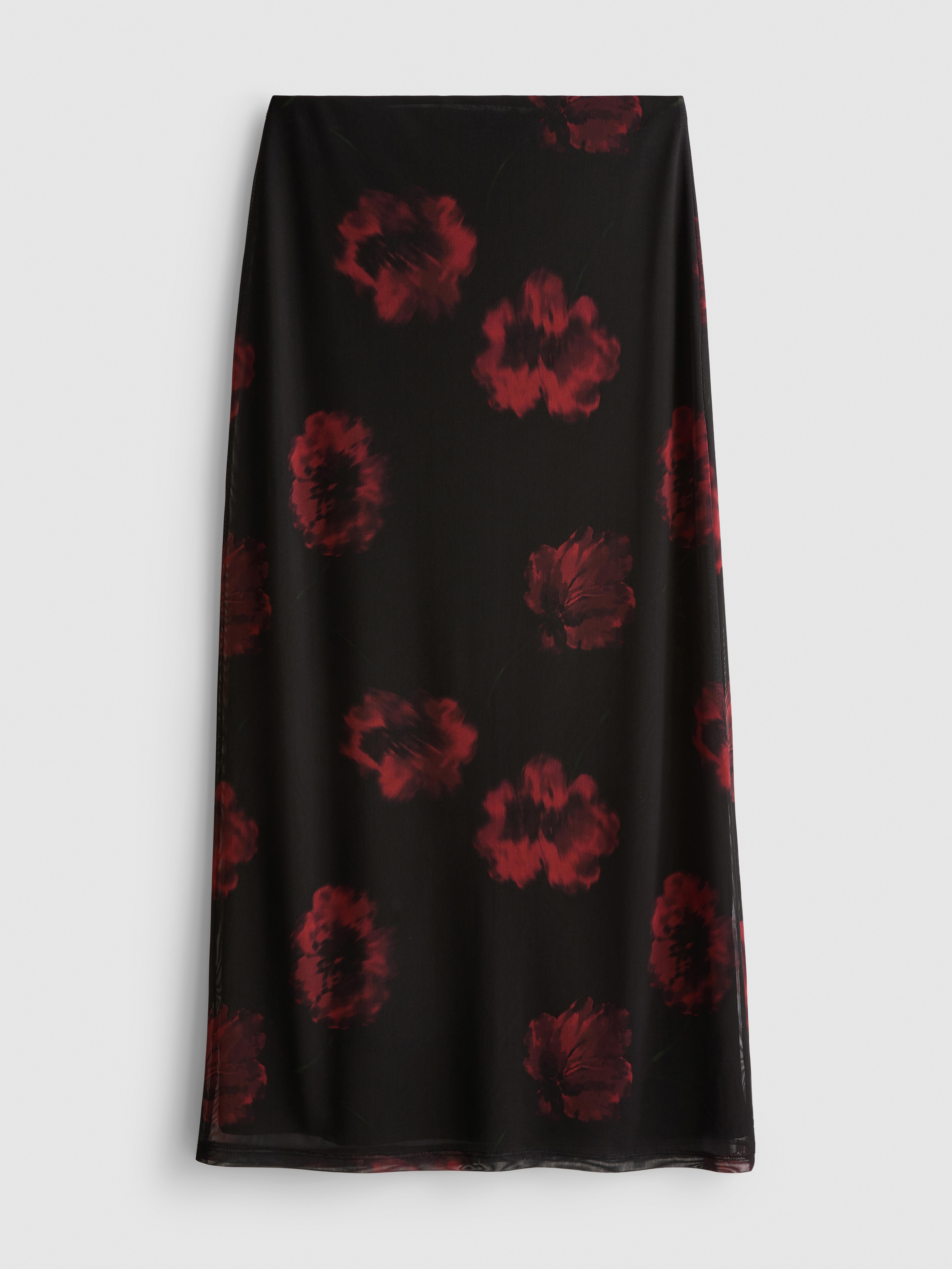 Floral Mesh Overlay Maxi Skirt
