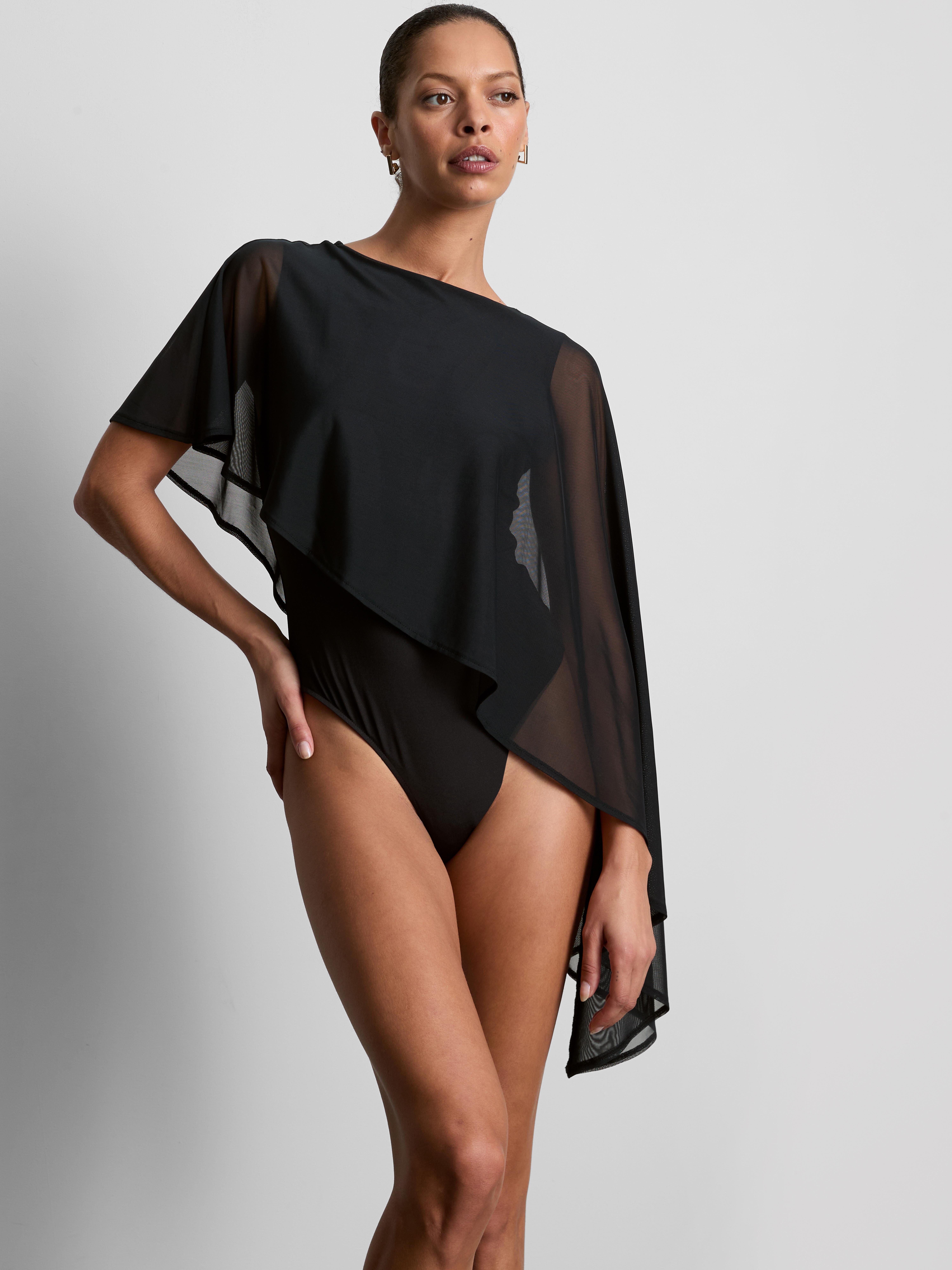 Asymmetric Mesh Cape Bodysuit