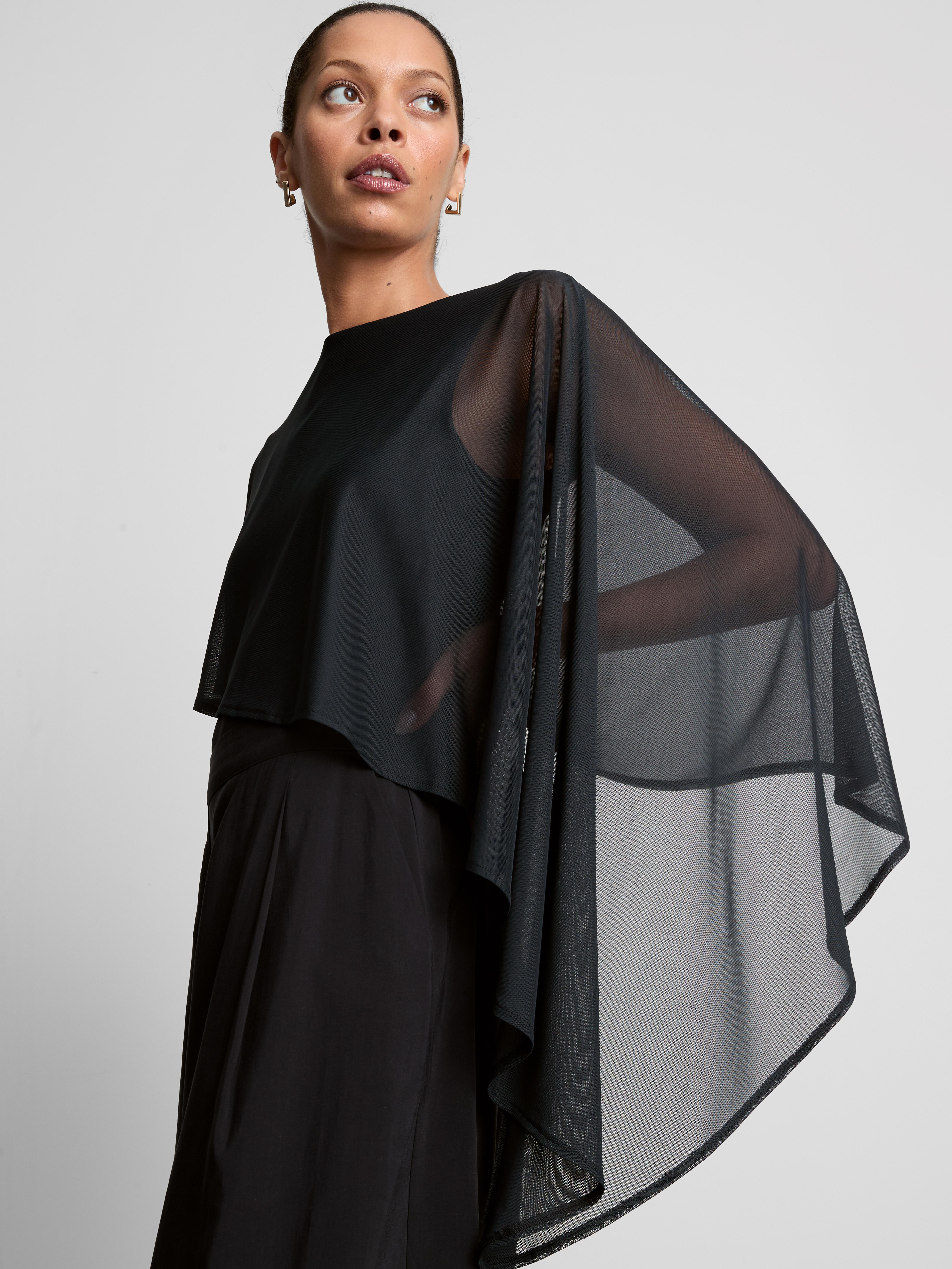 Asymmetric Mesh Cape Bodysuit