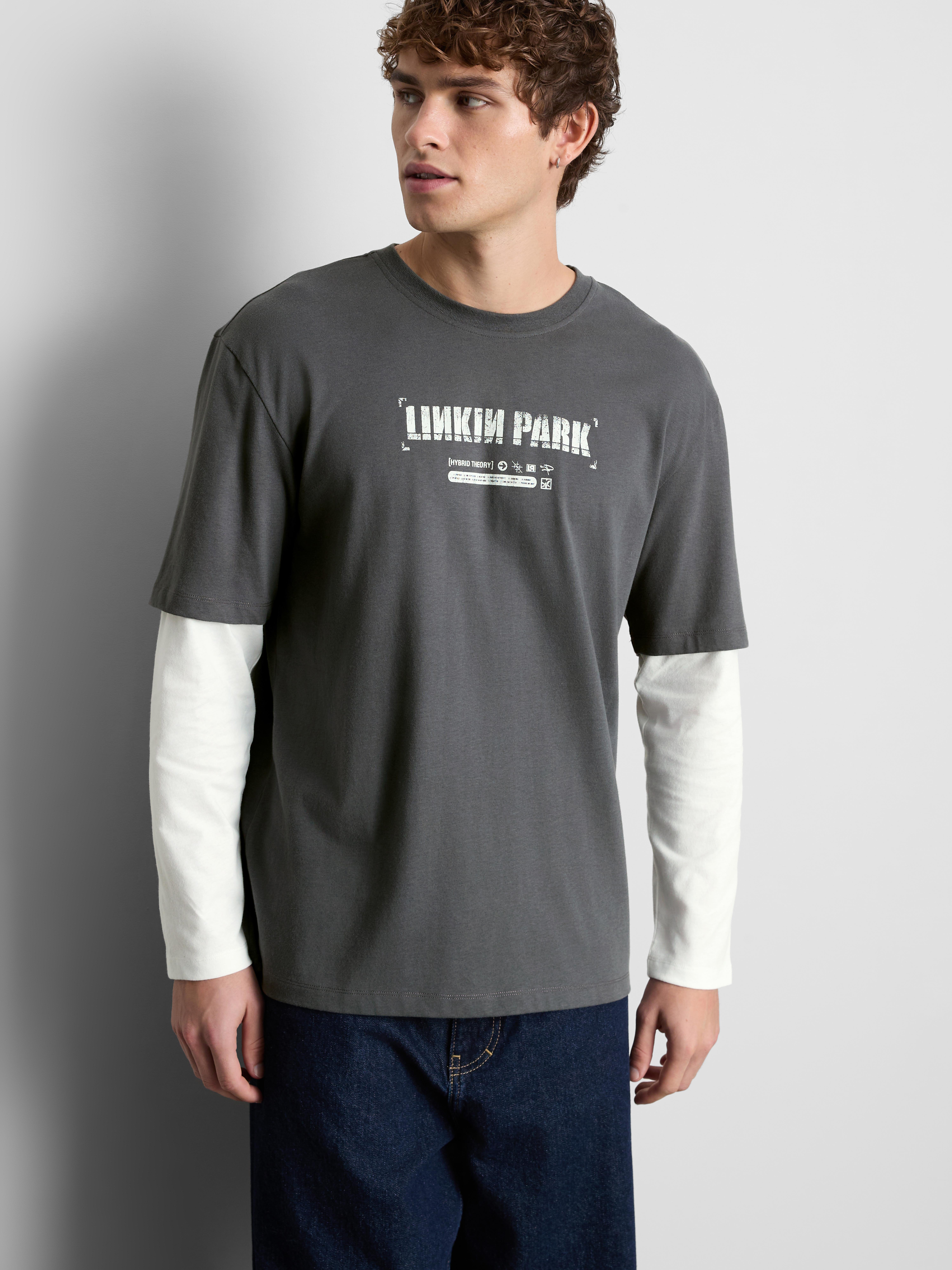 Maglietta a strati Linkin Park in puro cotone - Grigio scuro - Uomo ...