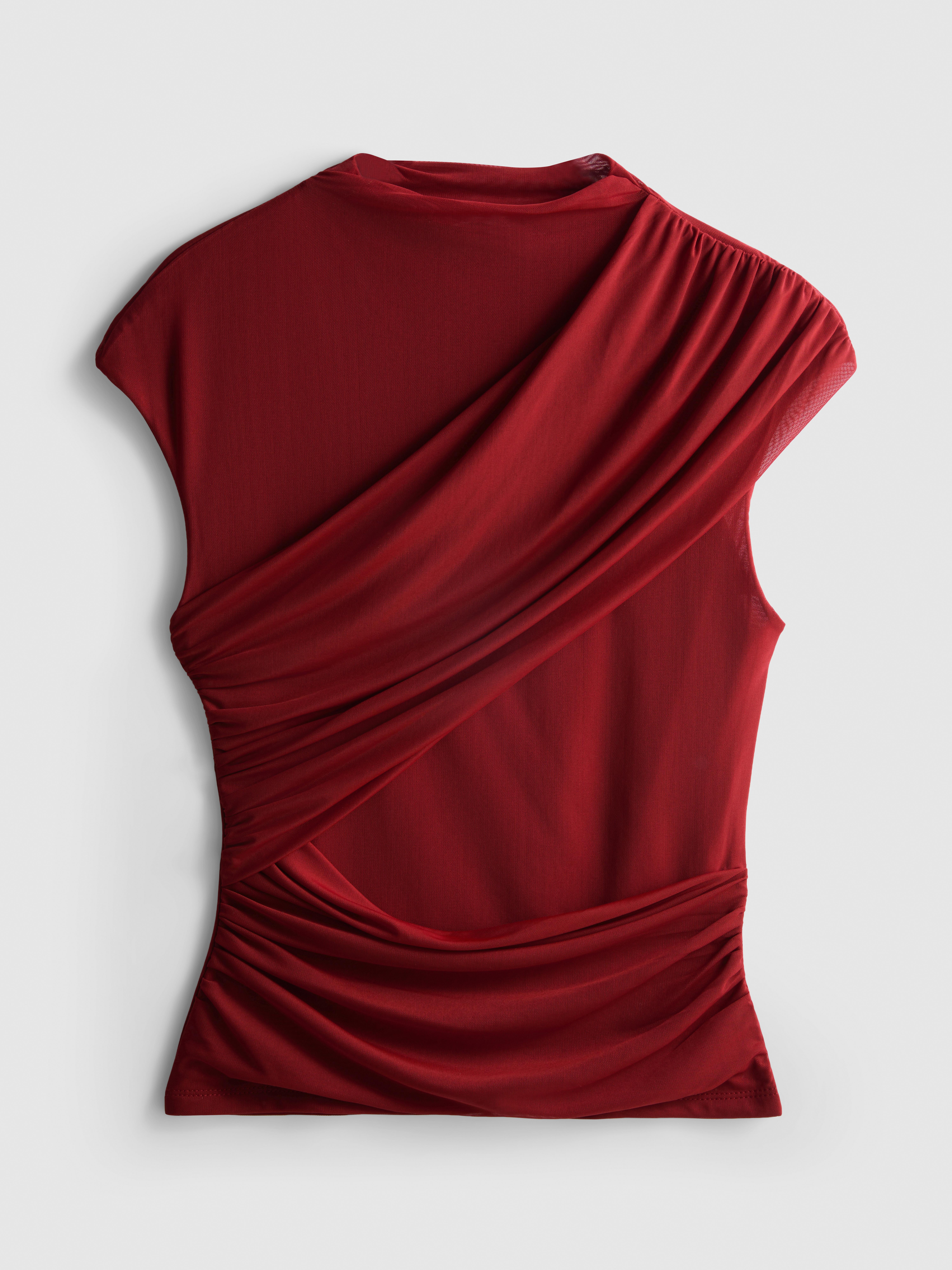 Women's Red Draped Cap-Sleeve Blouse | Primark