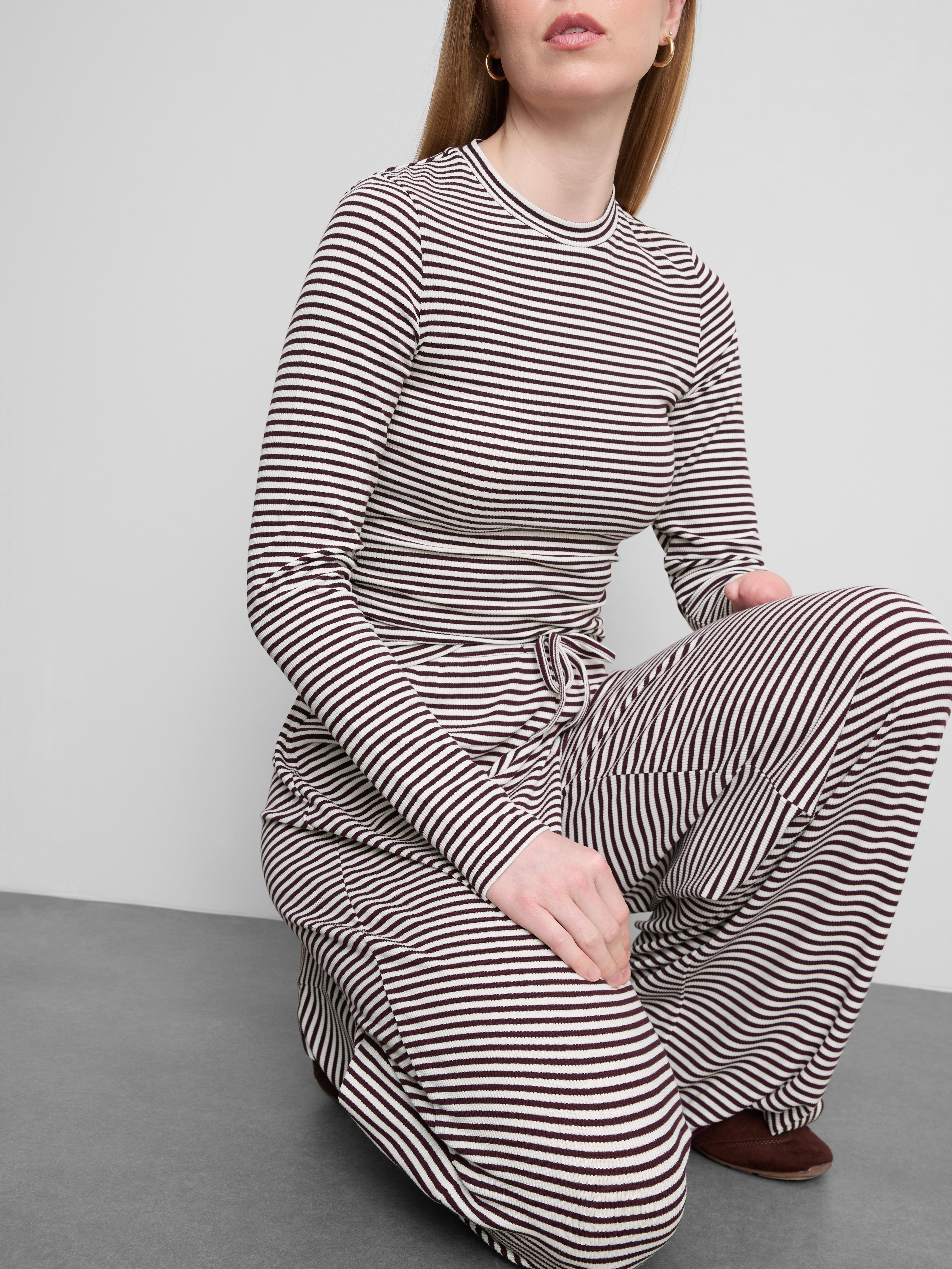 Womens Burgundy Striped Wide Leg Trousers | Primark
