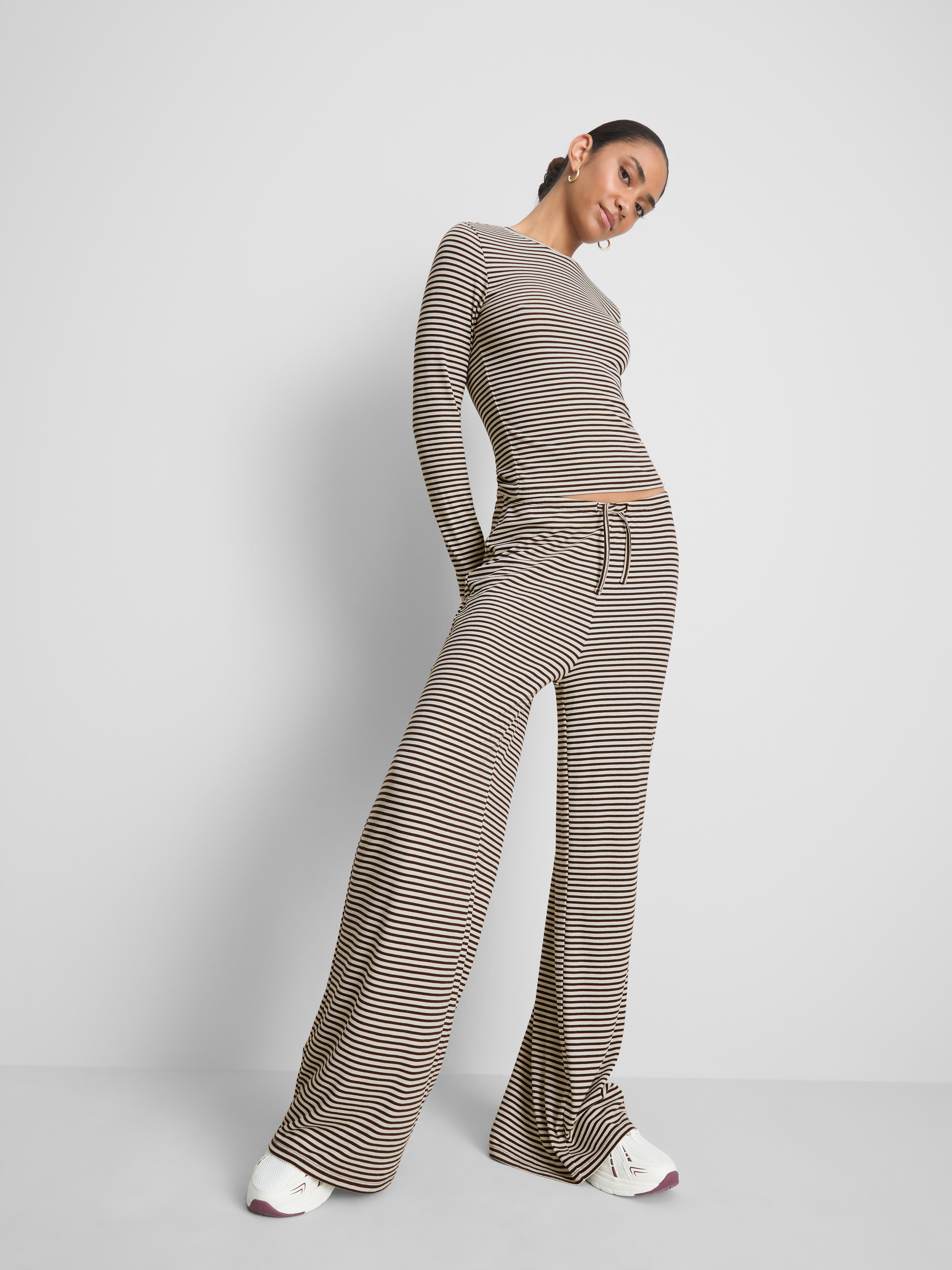 Womens Brown Striped Wide Leg Trousers | Primark