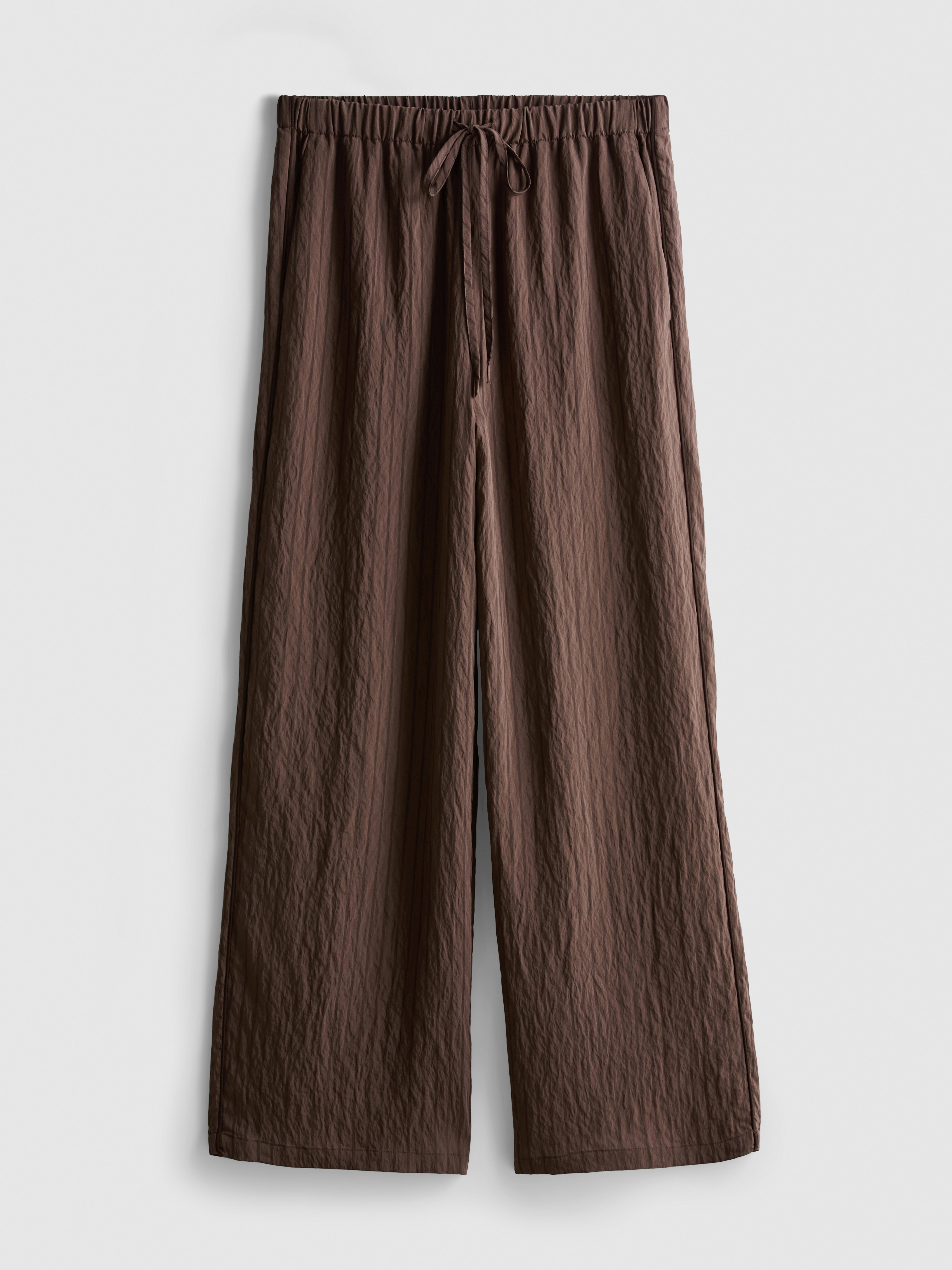 Womens Brown Wide Leg Crinkle Trousers | Primark