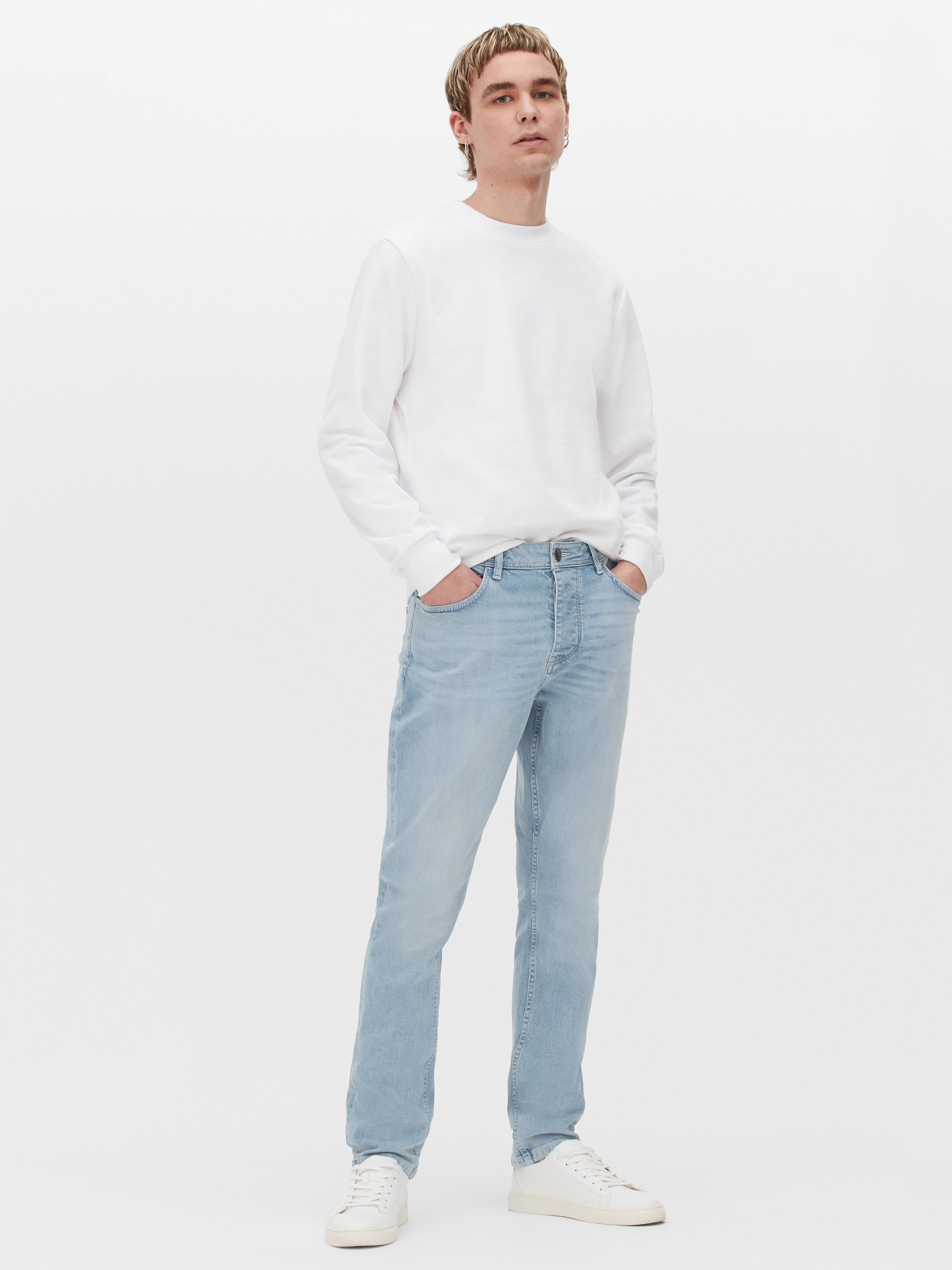 Stretch slim fit baby blue jeans in LIGHT BLUE for Men