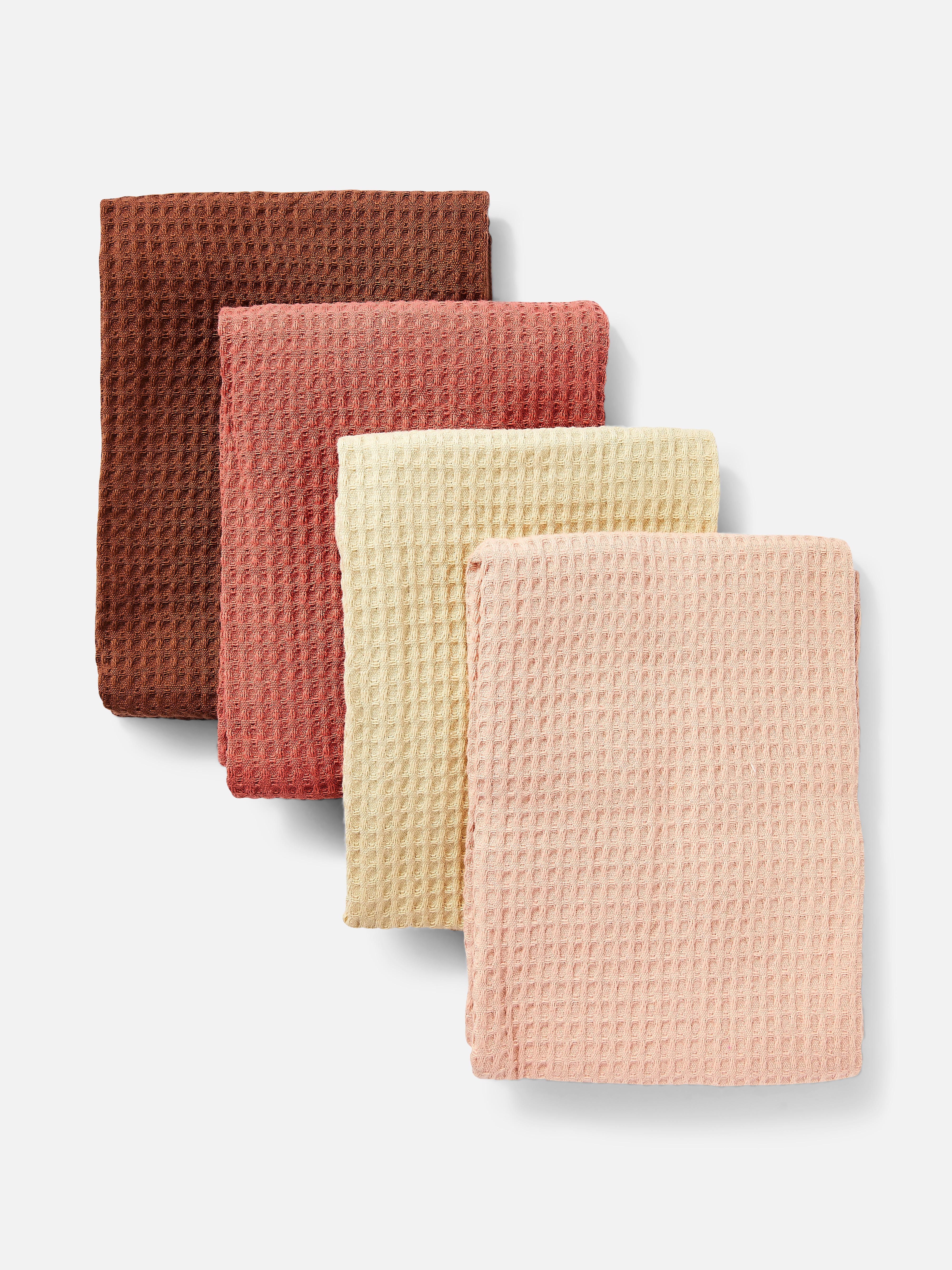 Waffle Texture Tea Towel Set Light Pink