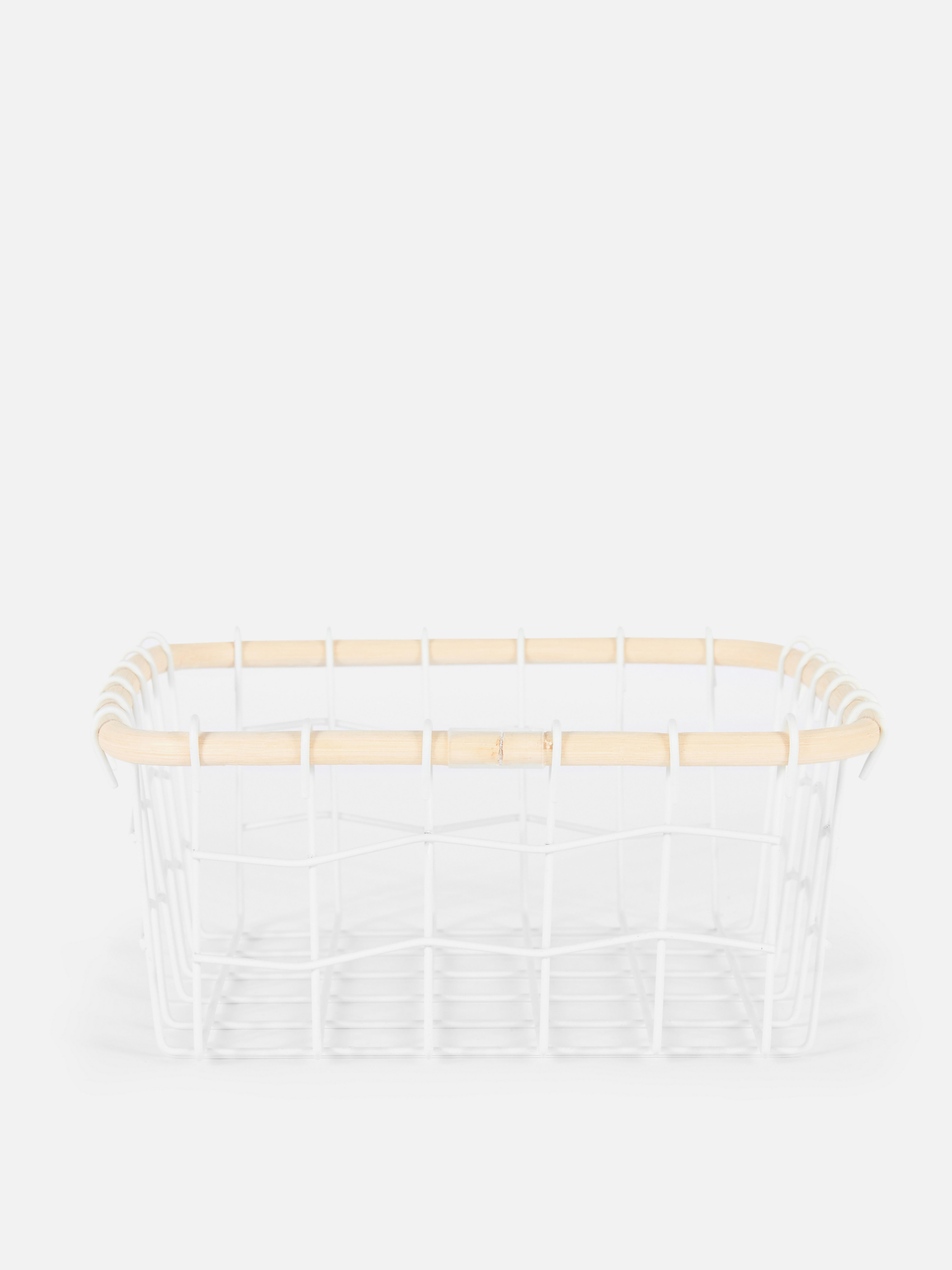 Small Wood Wire Basket White