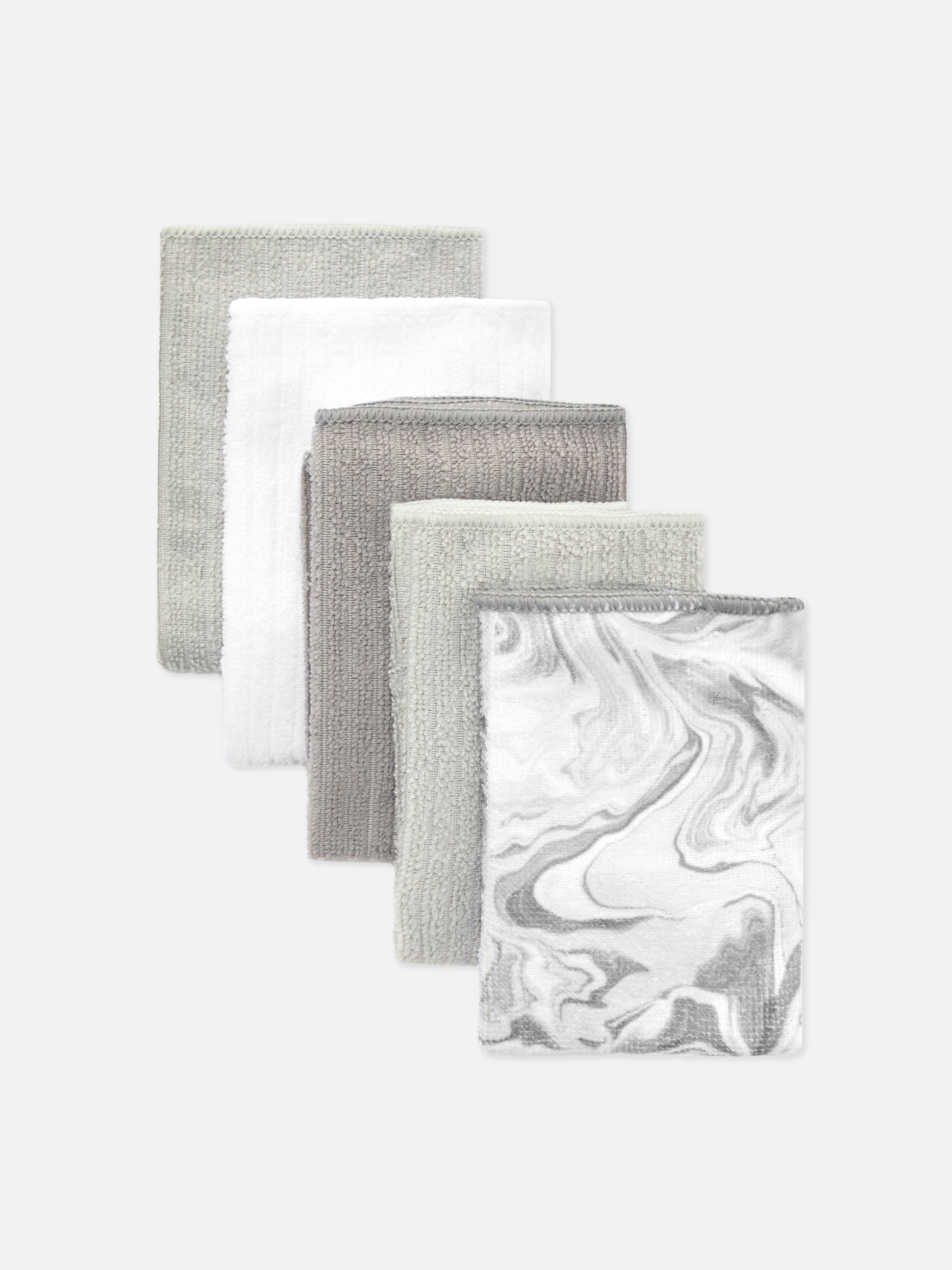 5pk Textured Tea Towels White