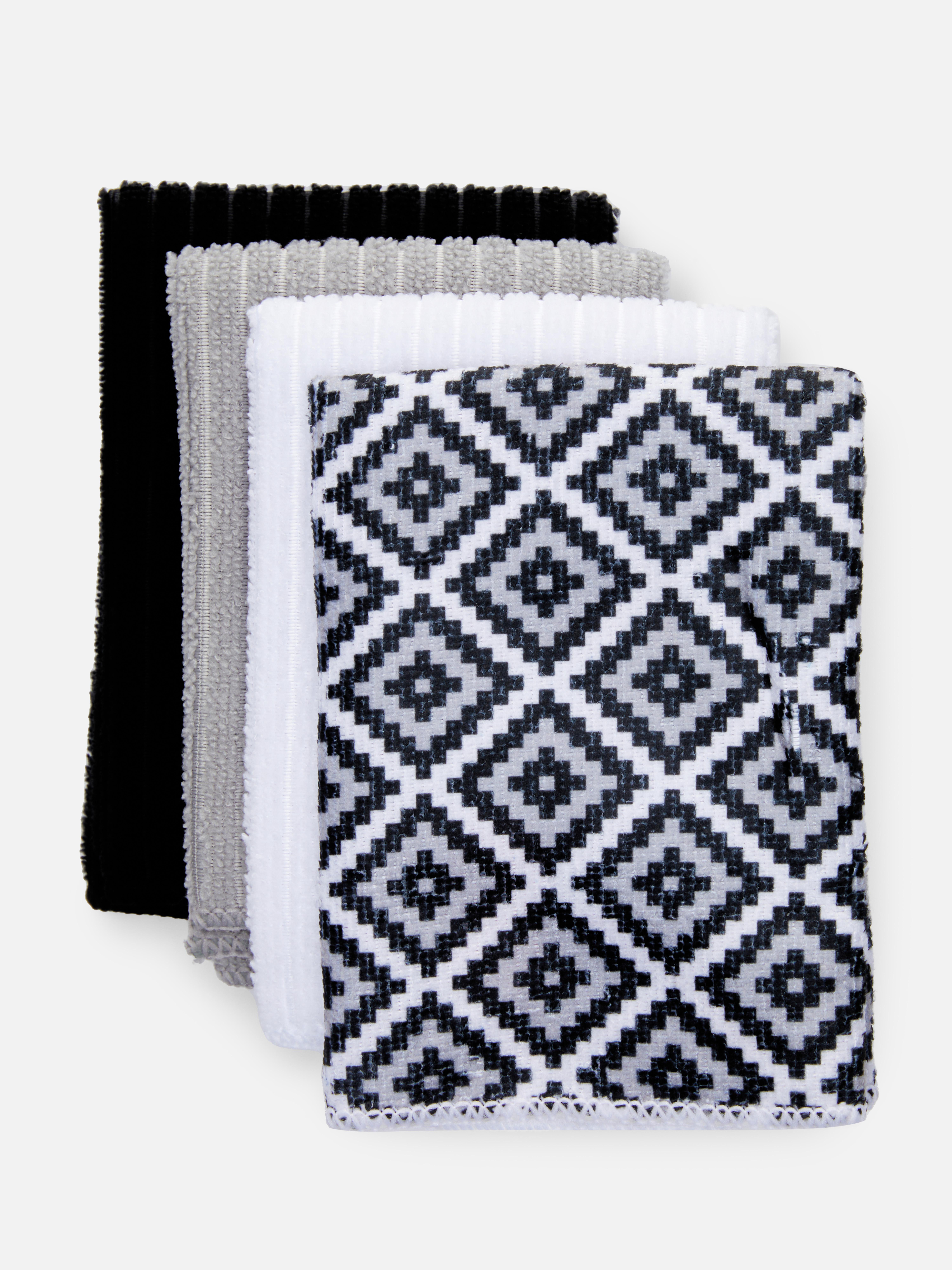 5pk Textured Tea Towels Black/White