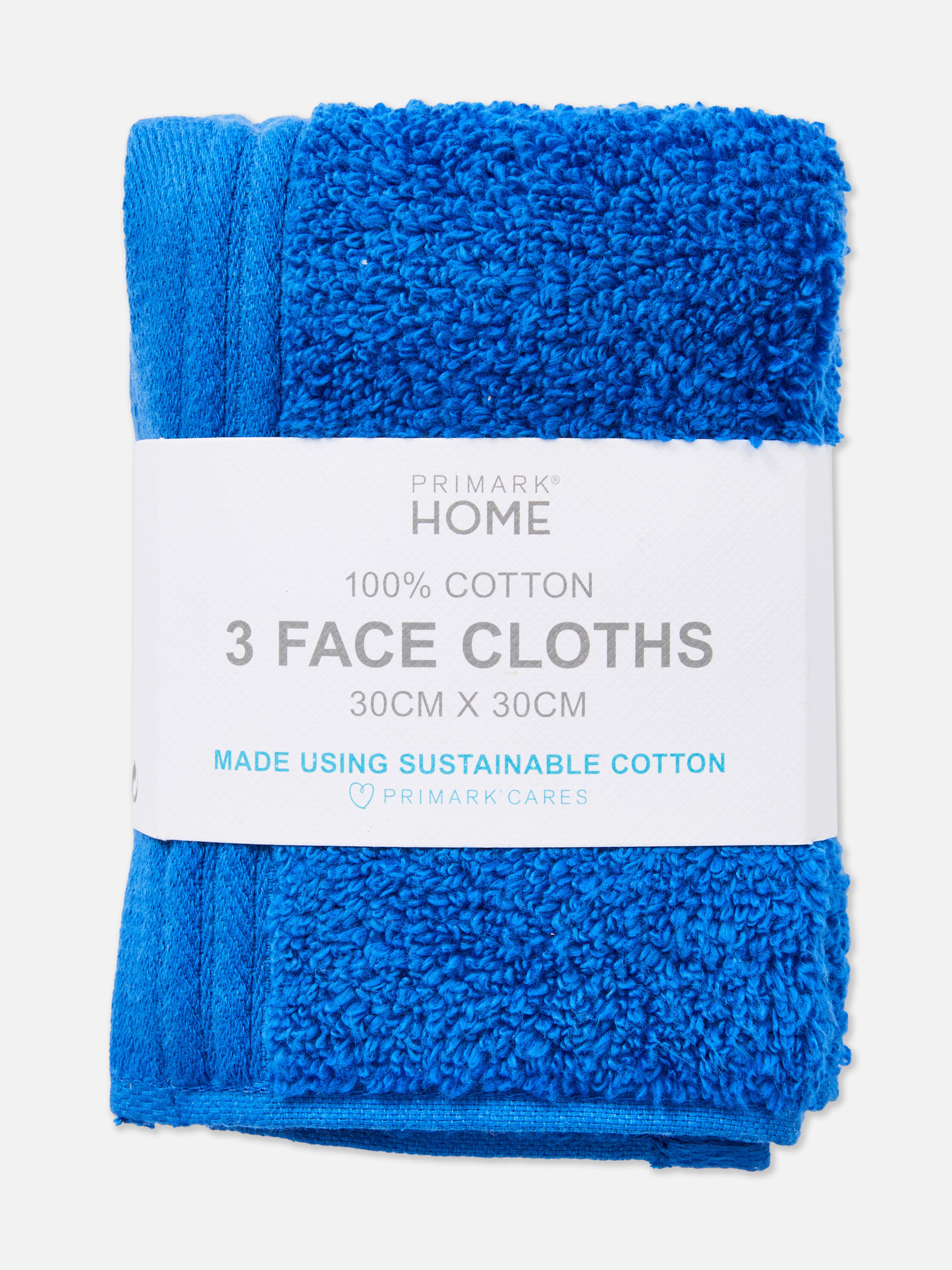 3pk Blue Ultrasoft Face Cloths Primark
