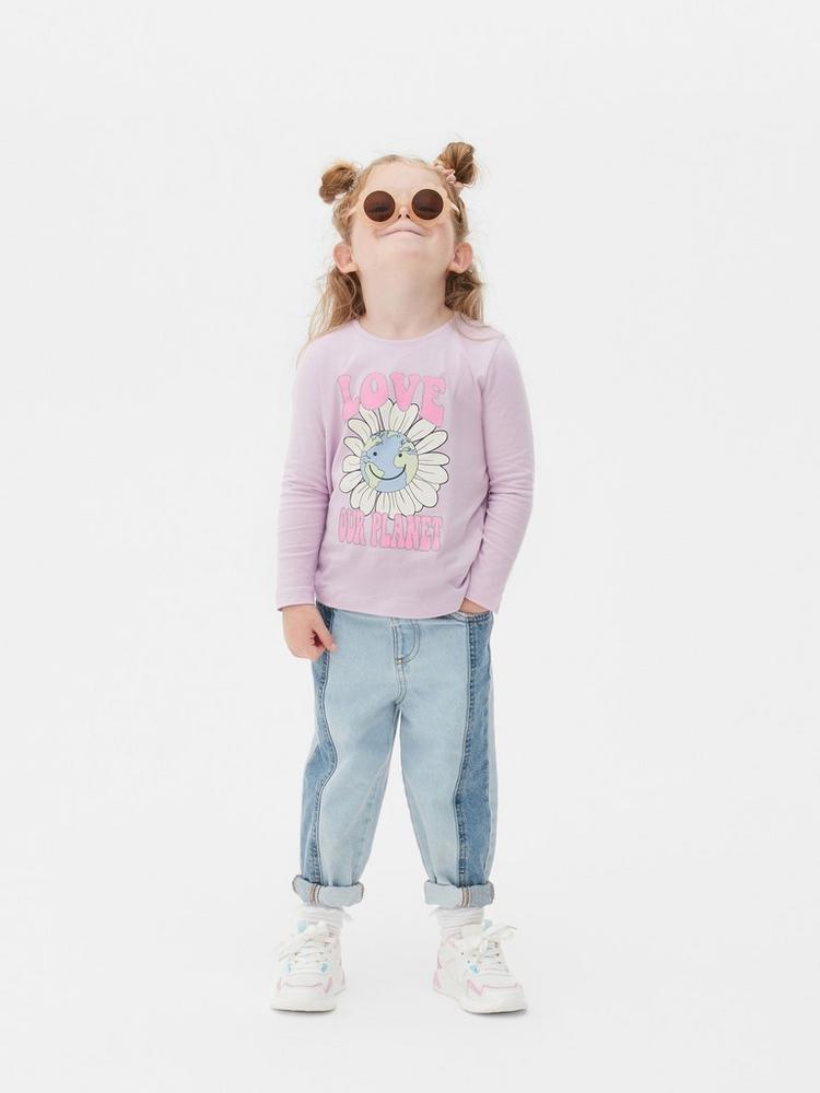 Graphic Print Long Sleeve Cotton Top