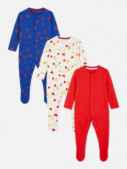 3pk Bright Print Sleepsuits