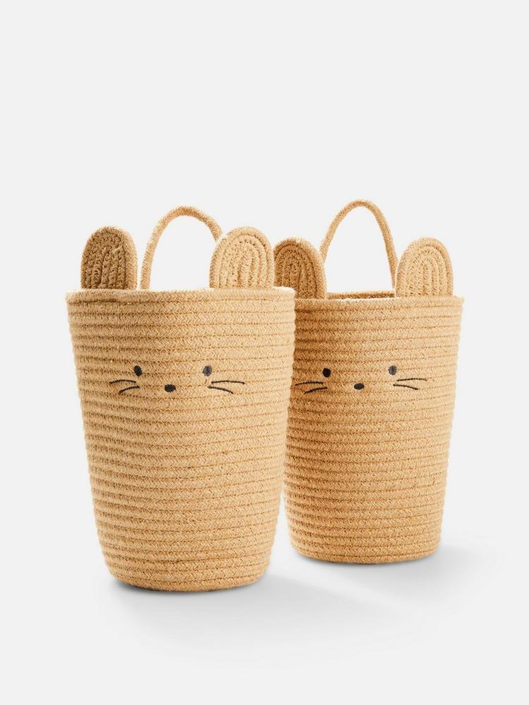 2pk Animal Jute Storage Hanging Baskets