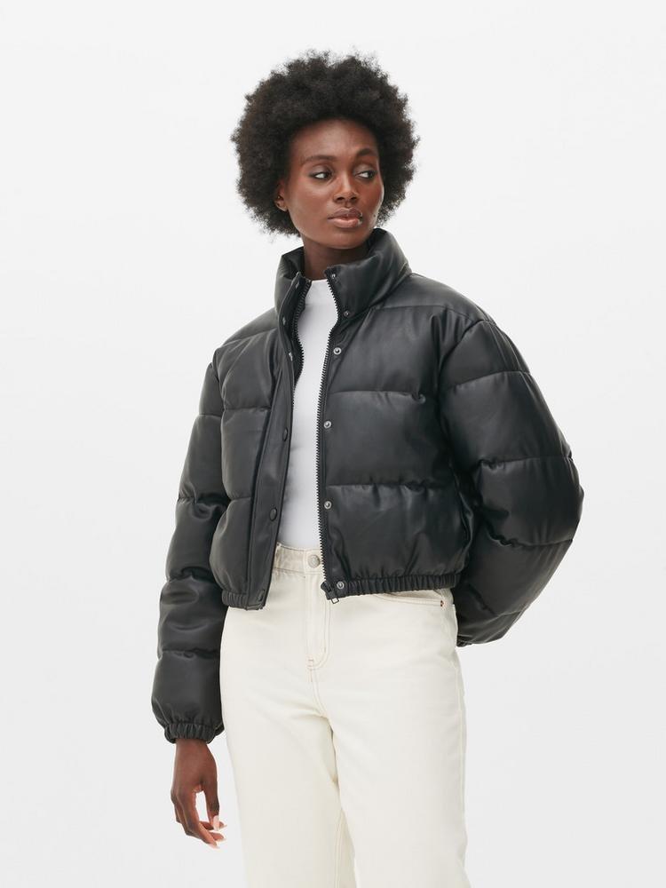 Faux Leather Puffer Jacket