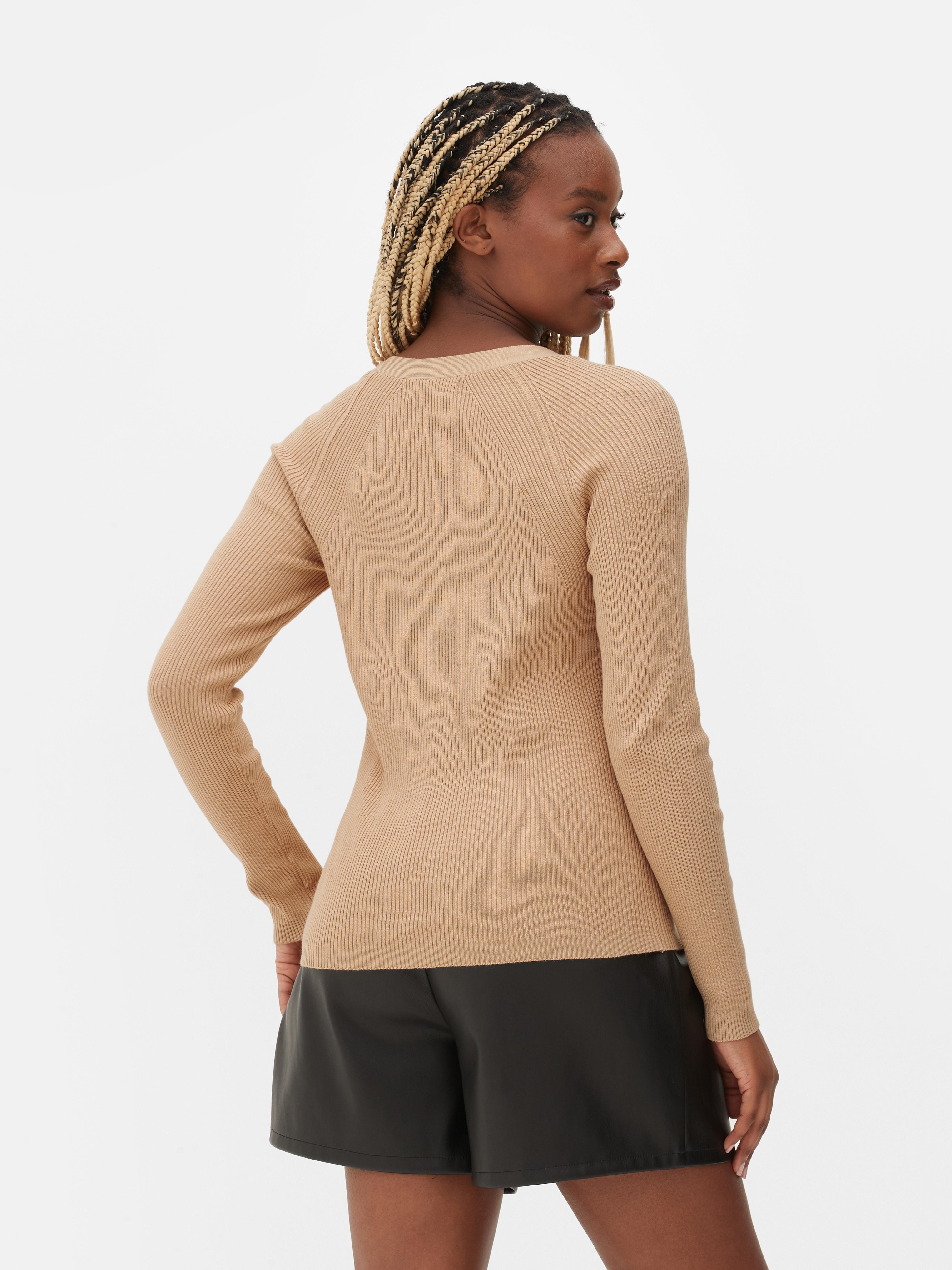 Ribbed V-neck Cardigan