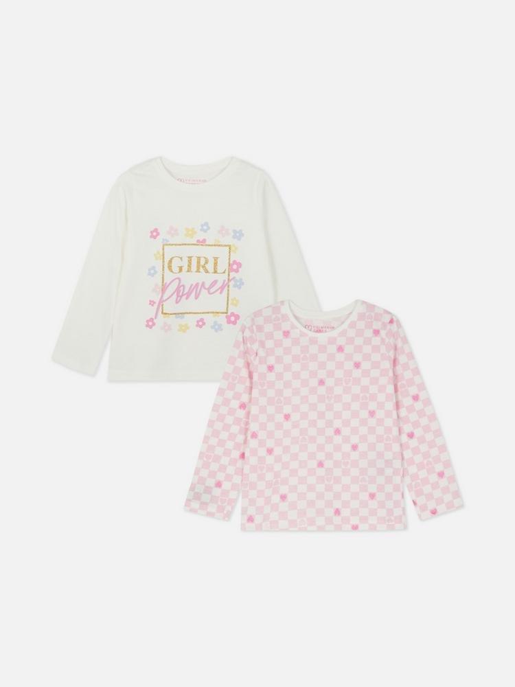 2pk Flowers and Checks Long Sleeve Tops